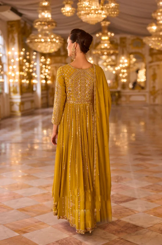 Georgette Yellow Embroidery Party Wear Anarkali With Dupatta