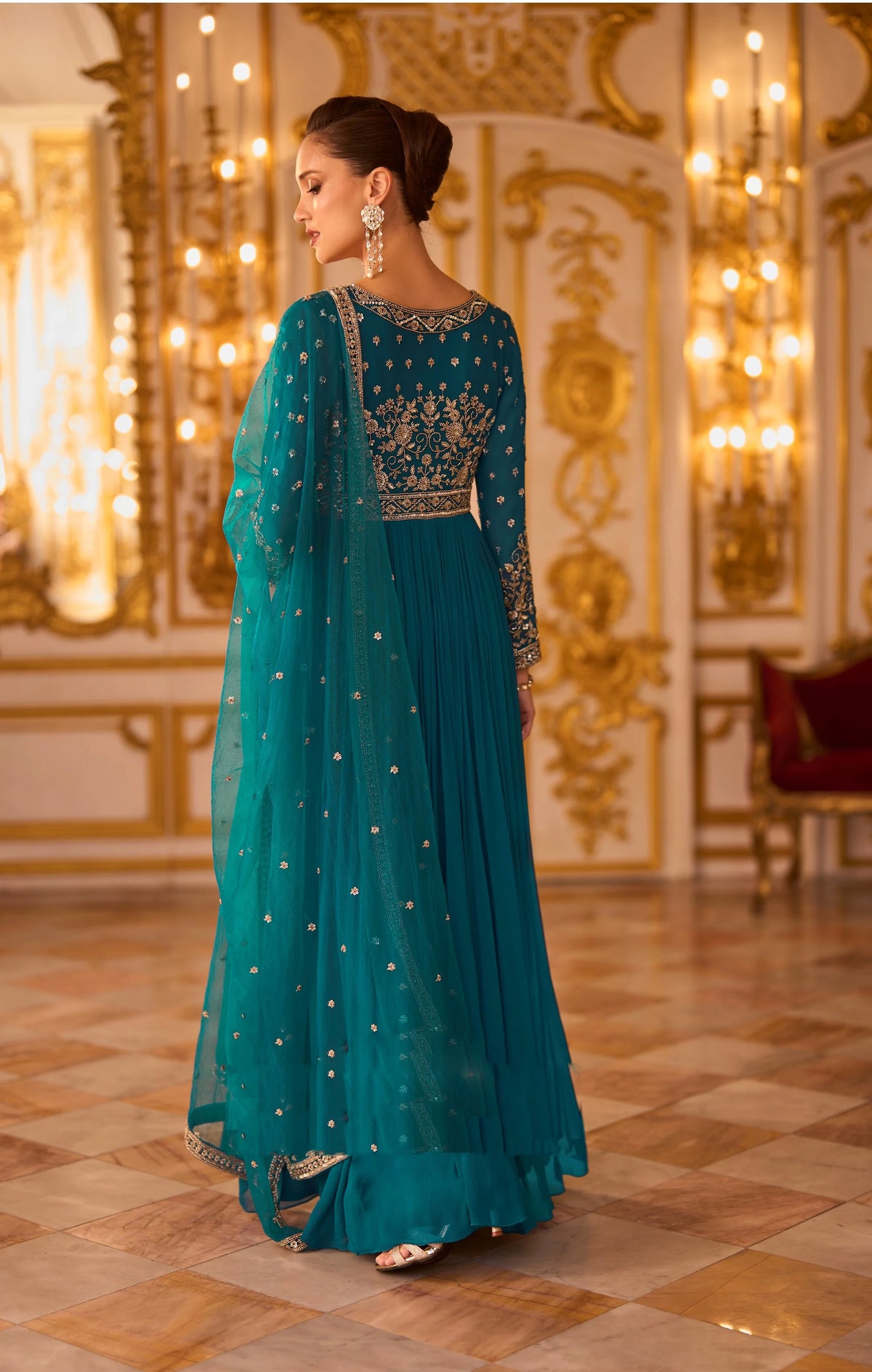 Georgette Blue Embroidery Party Wear Anarkali With Dupatta