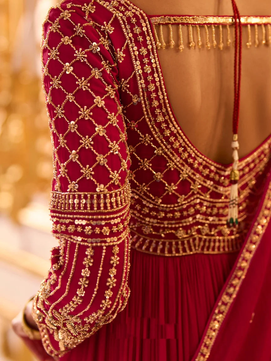 Georgette Rani Embroidery Party Wear Anarkali With Dupatta