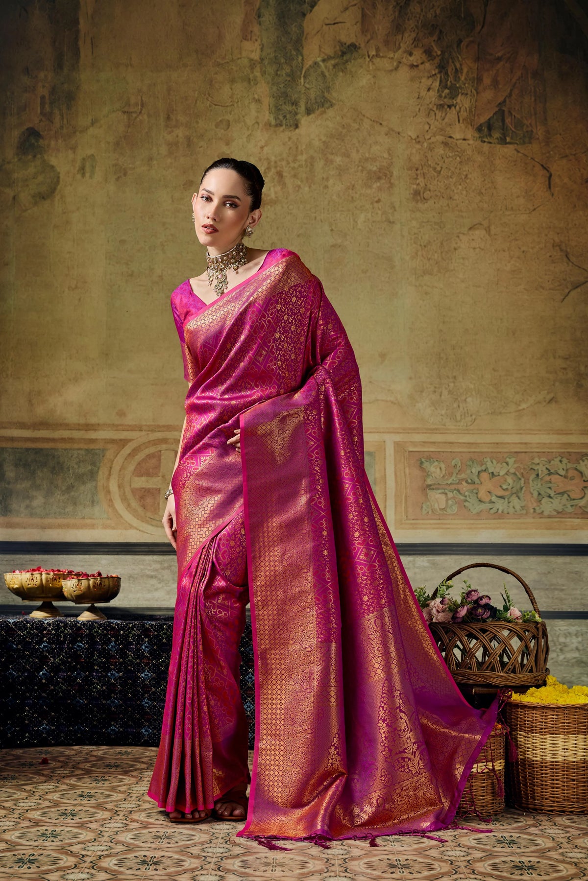 Silk Festival Wear Rani Handloom Weaving Saree