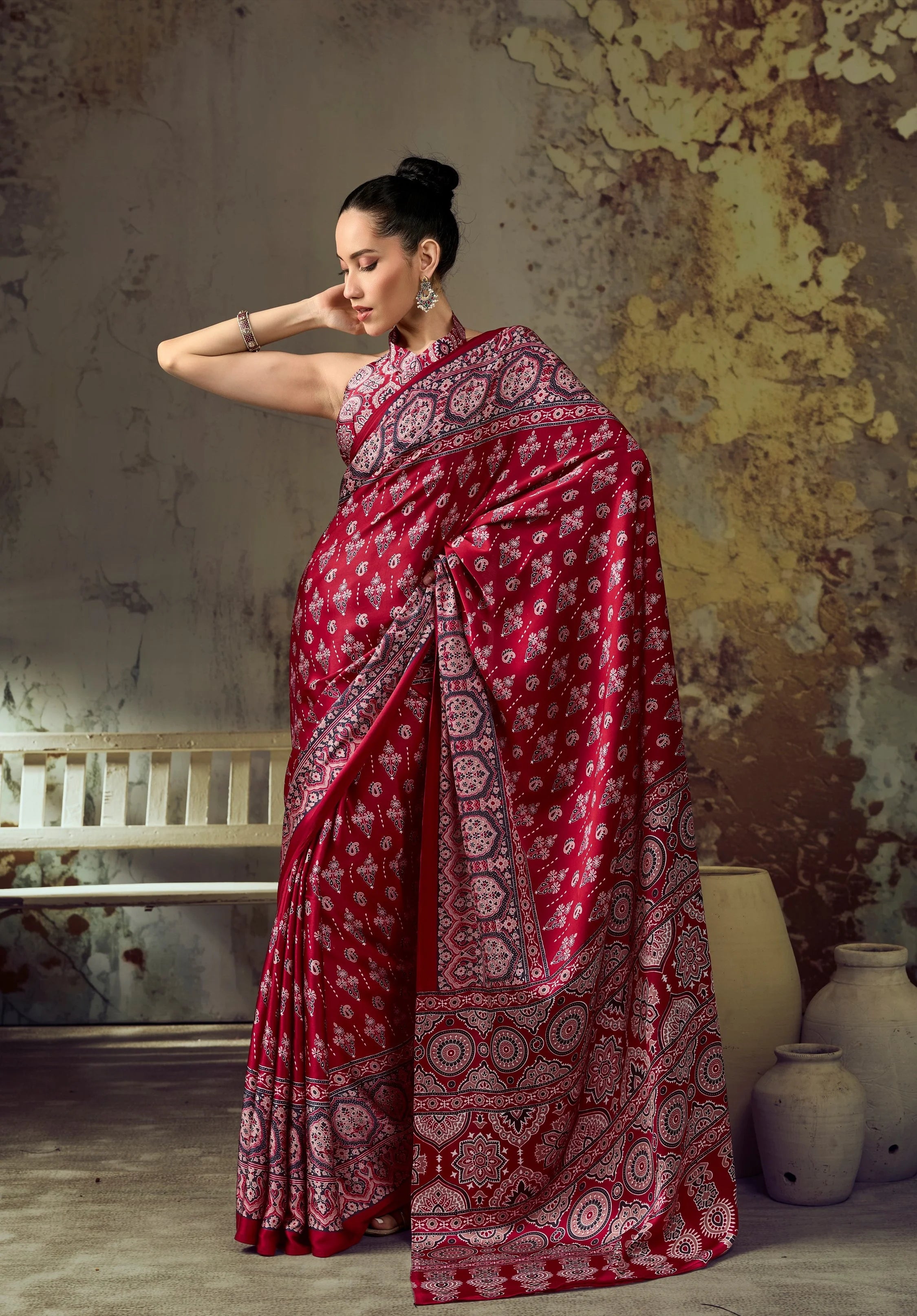 Modal Satin  Ajarakh Regular Wear With Print Saree