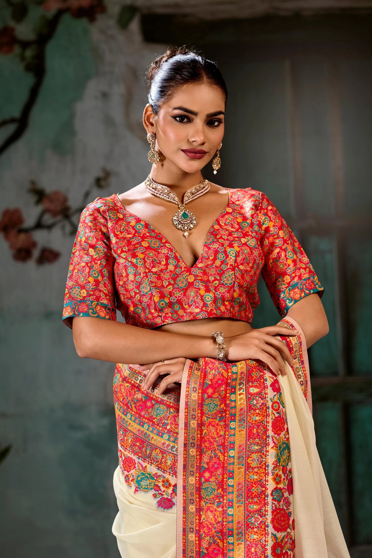 Cotton Pashmina Weaving Off White Festival Wear Sarees