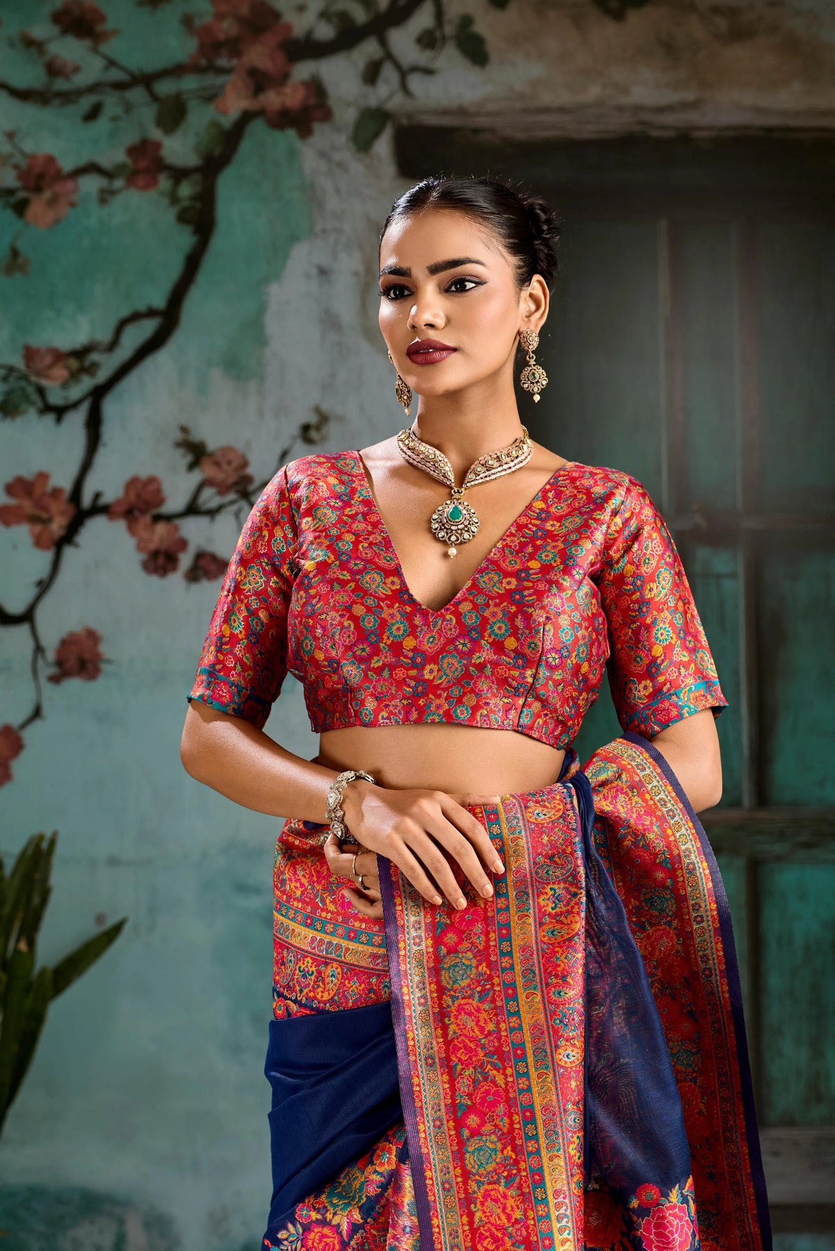 Cotton Pashmina Weaving Blue Festival Wear Sarees