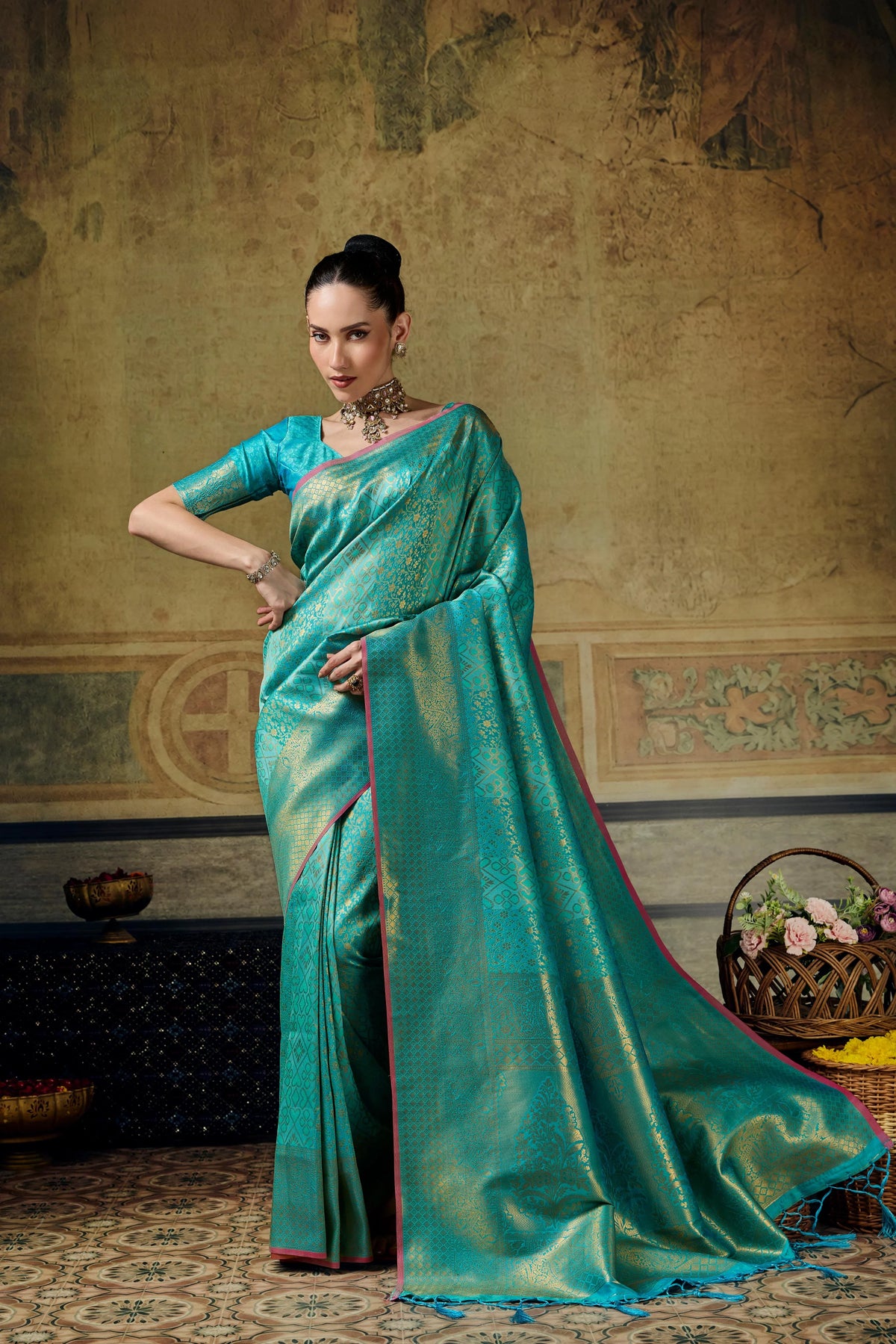 Silk Festival Wear Blue Handloom Weaving Saree