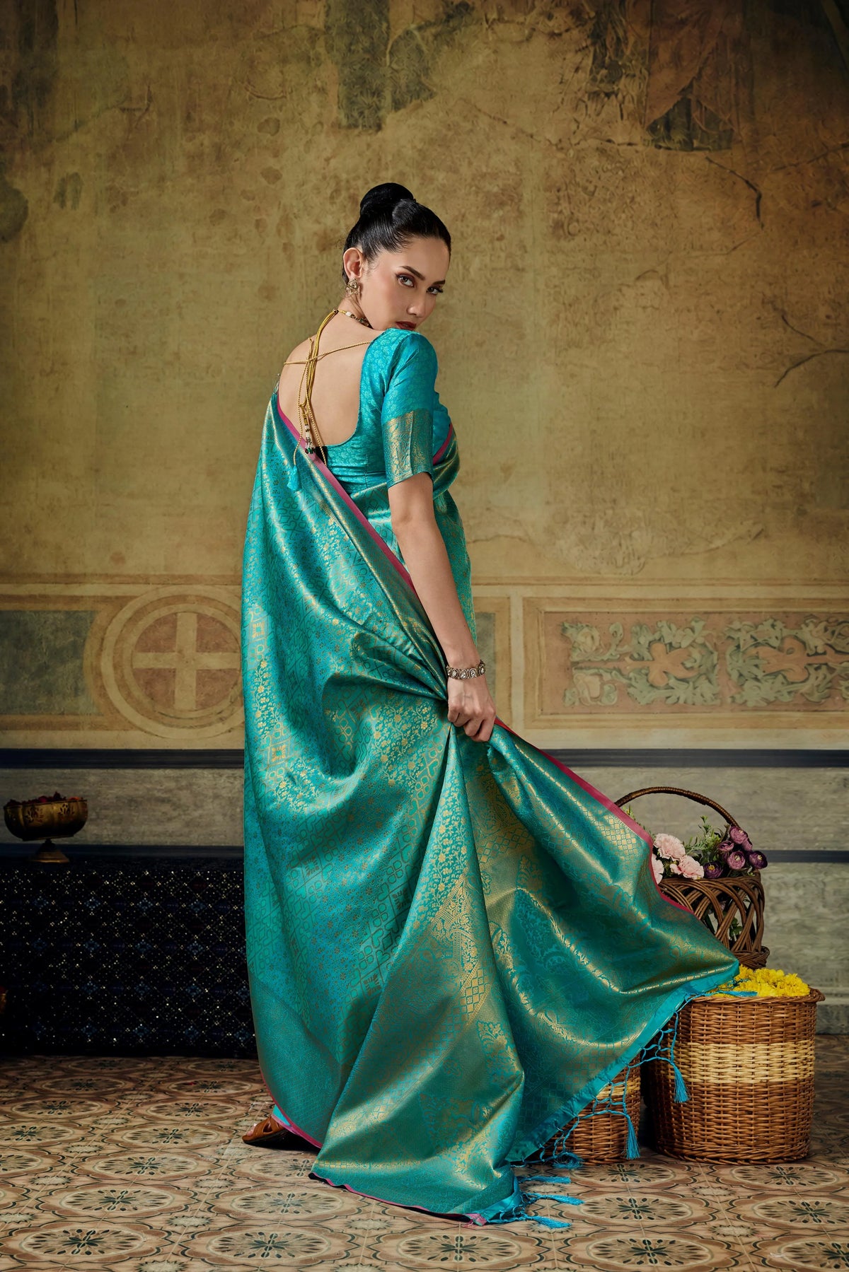Silk Festival Wear Blue Handloom Weaving Saree
