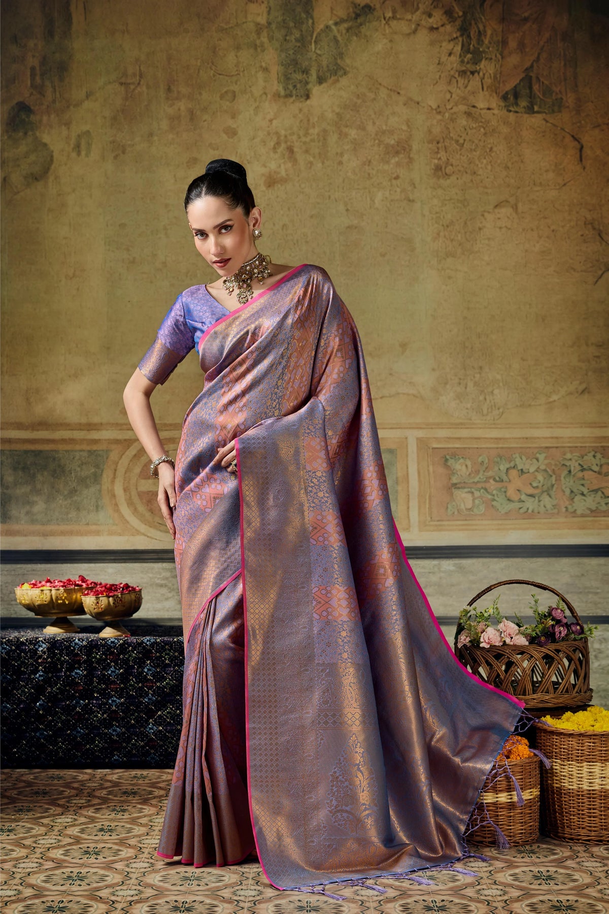 Silk Festival Wear Purple Handloom Weaving Saree