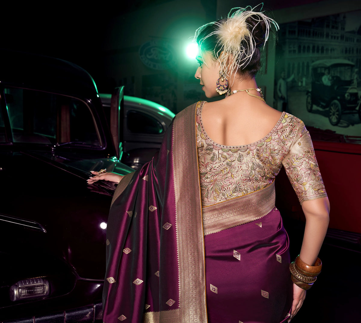 Viscose Silk Wine Festival Wear 3D Weaved Pallu Sarees