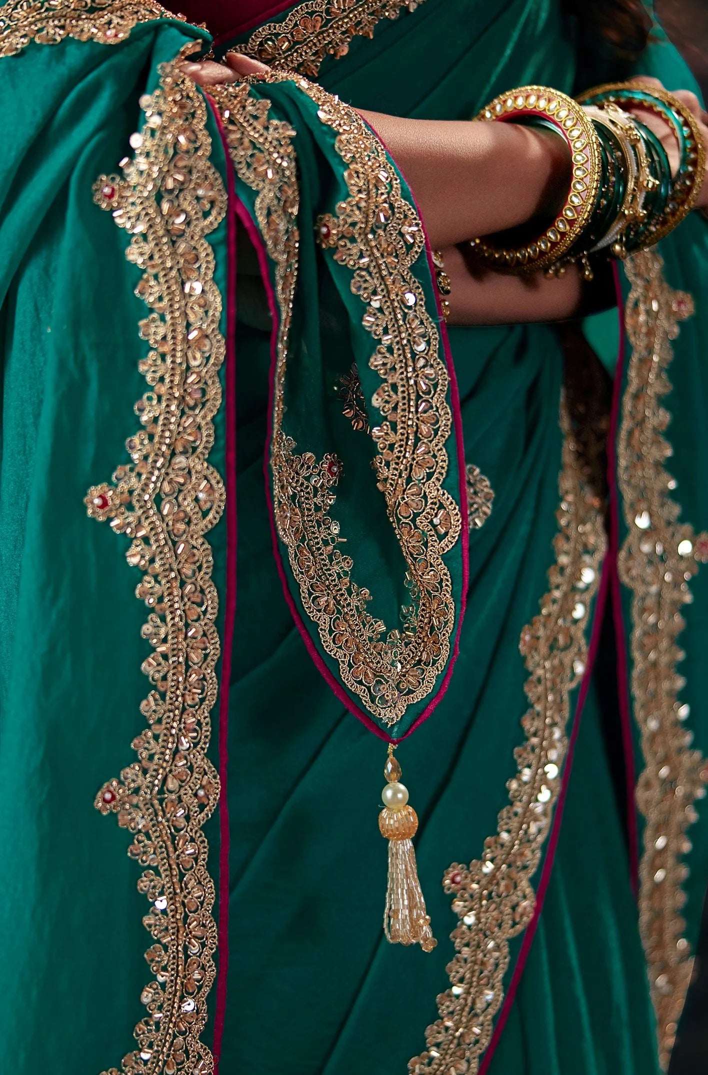 Bemberg Party Wear Teal With Handwork Motif Work