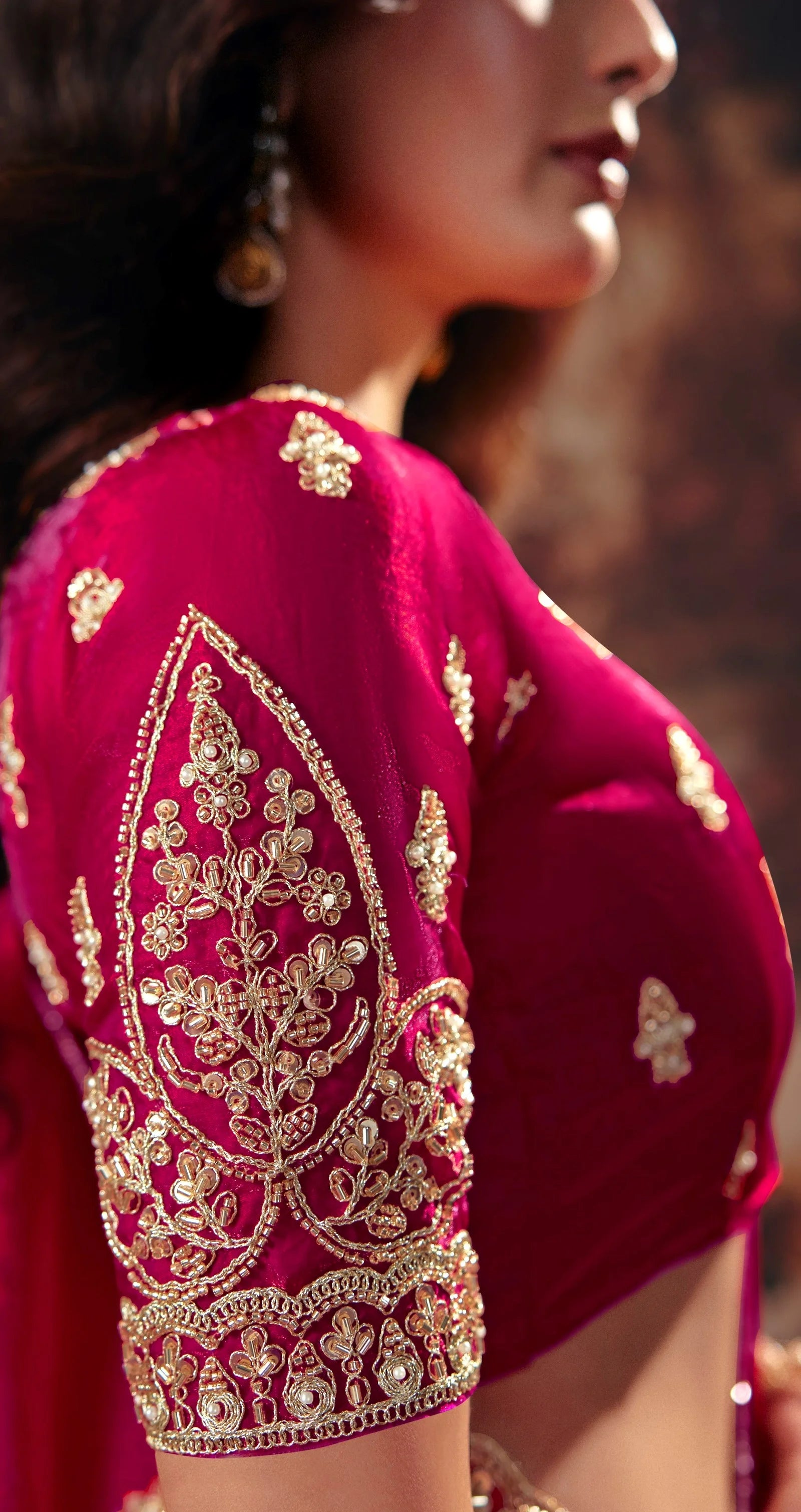 Fendi Satin Party Wear Rani Pink With Handwork Motif Work