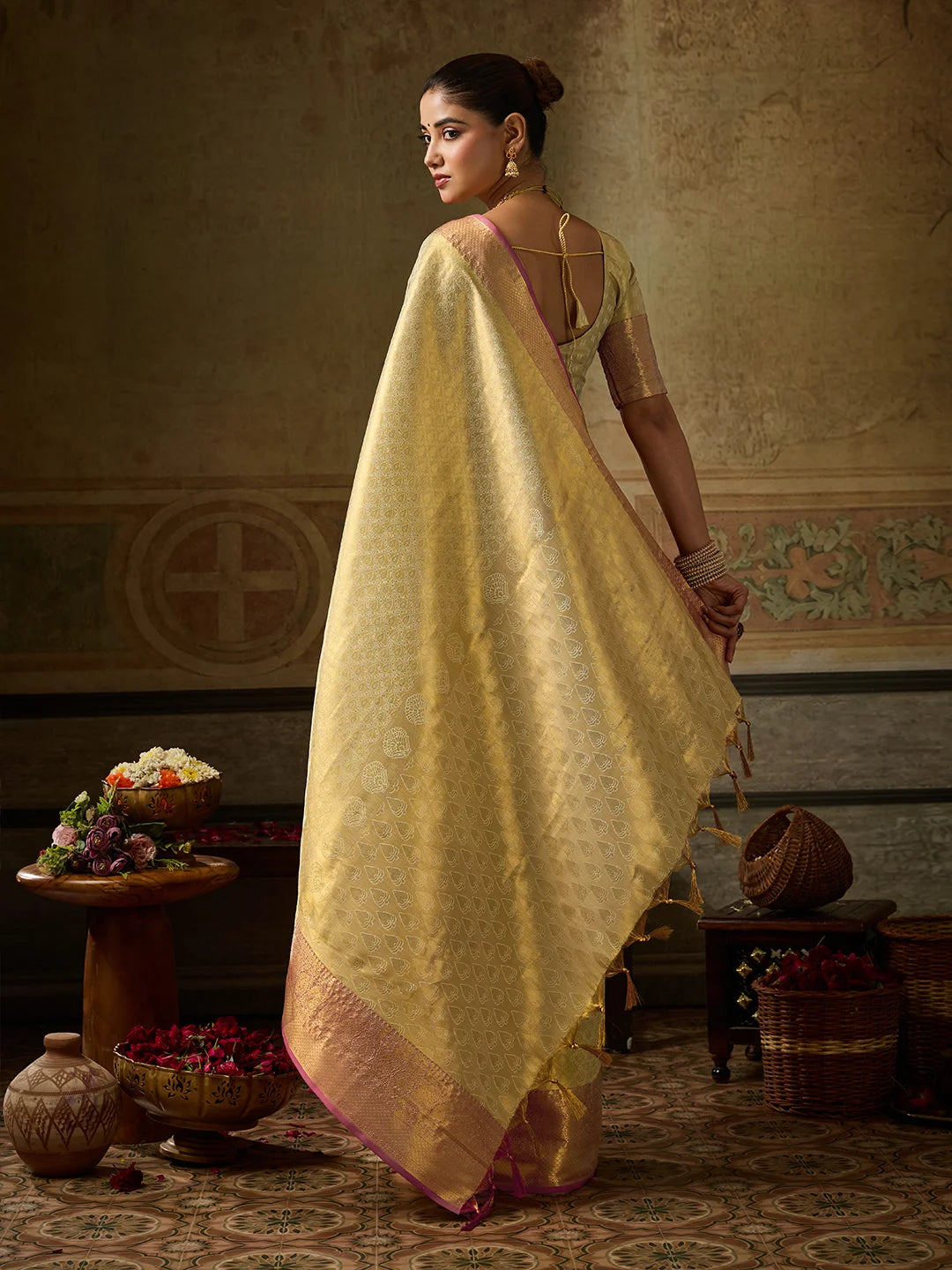 Kanchivaram Silk Festival Wear Golden Beige With Weaving Work