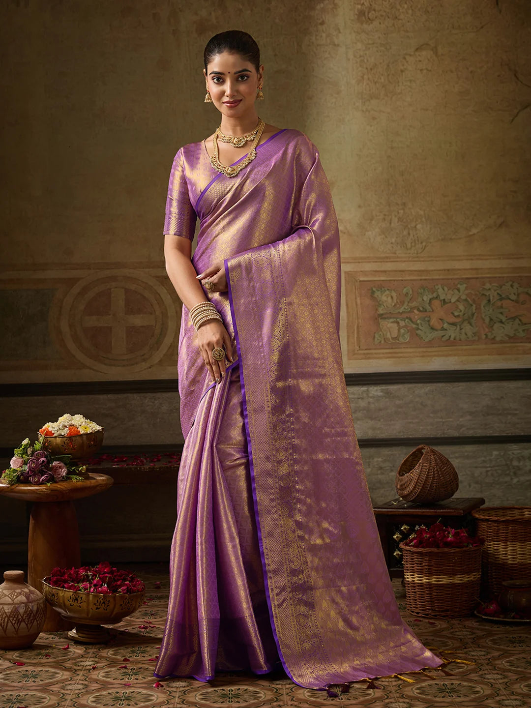 Kanchivaram Silk Festival Wear Purple With Weaving Work