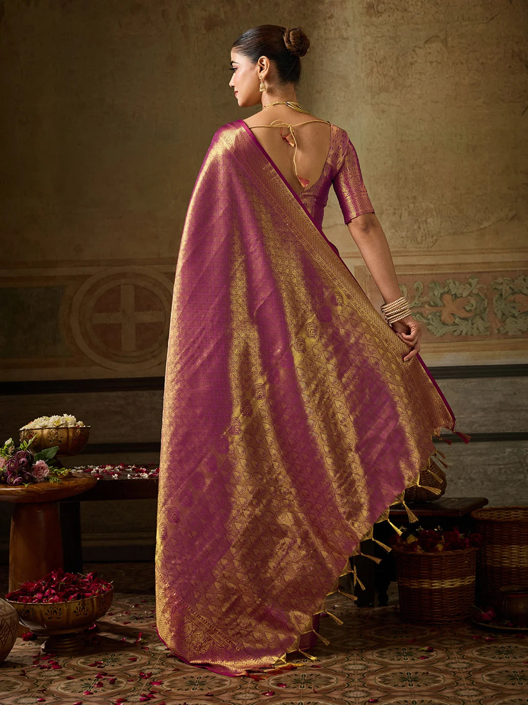 Kanchivaram Silk Festival Wear Magenta With Weaving Work