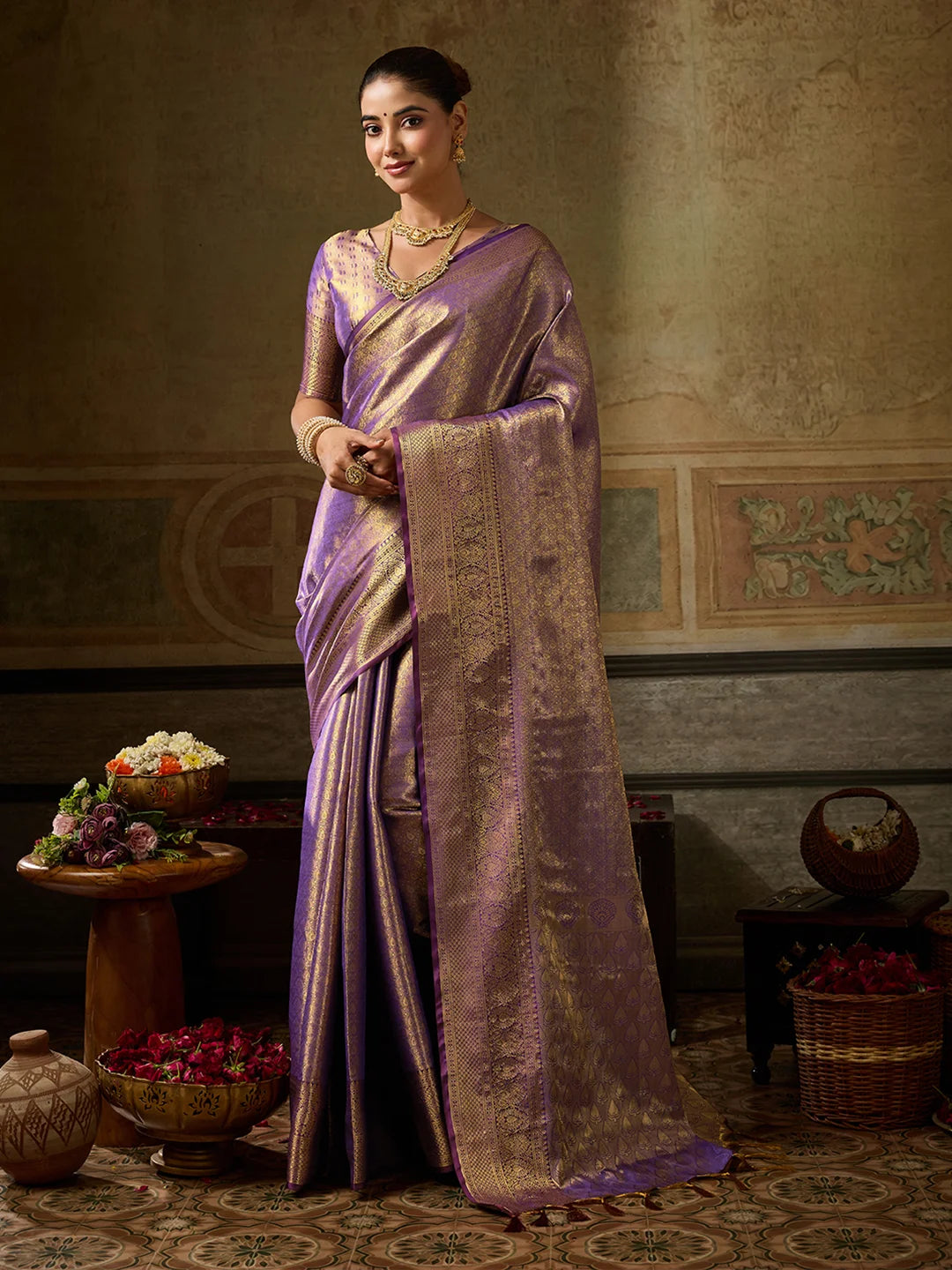 Kanchivaram Silk Festival Wear Magenta With Weaving Work