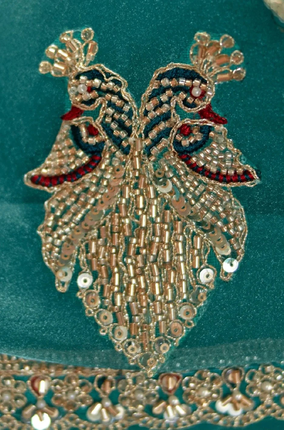 Organza Party Wear Teal With Handwork Motif Work