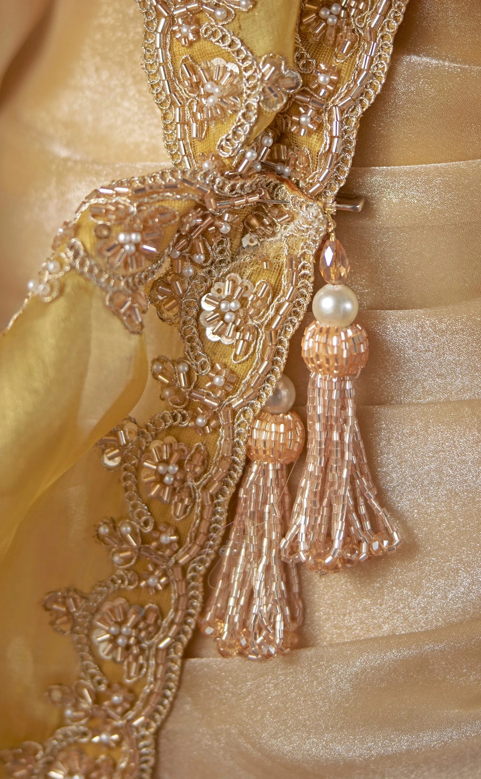 Satin Party Wear Ivory With Handwork Motif Work