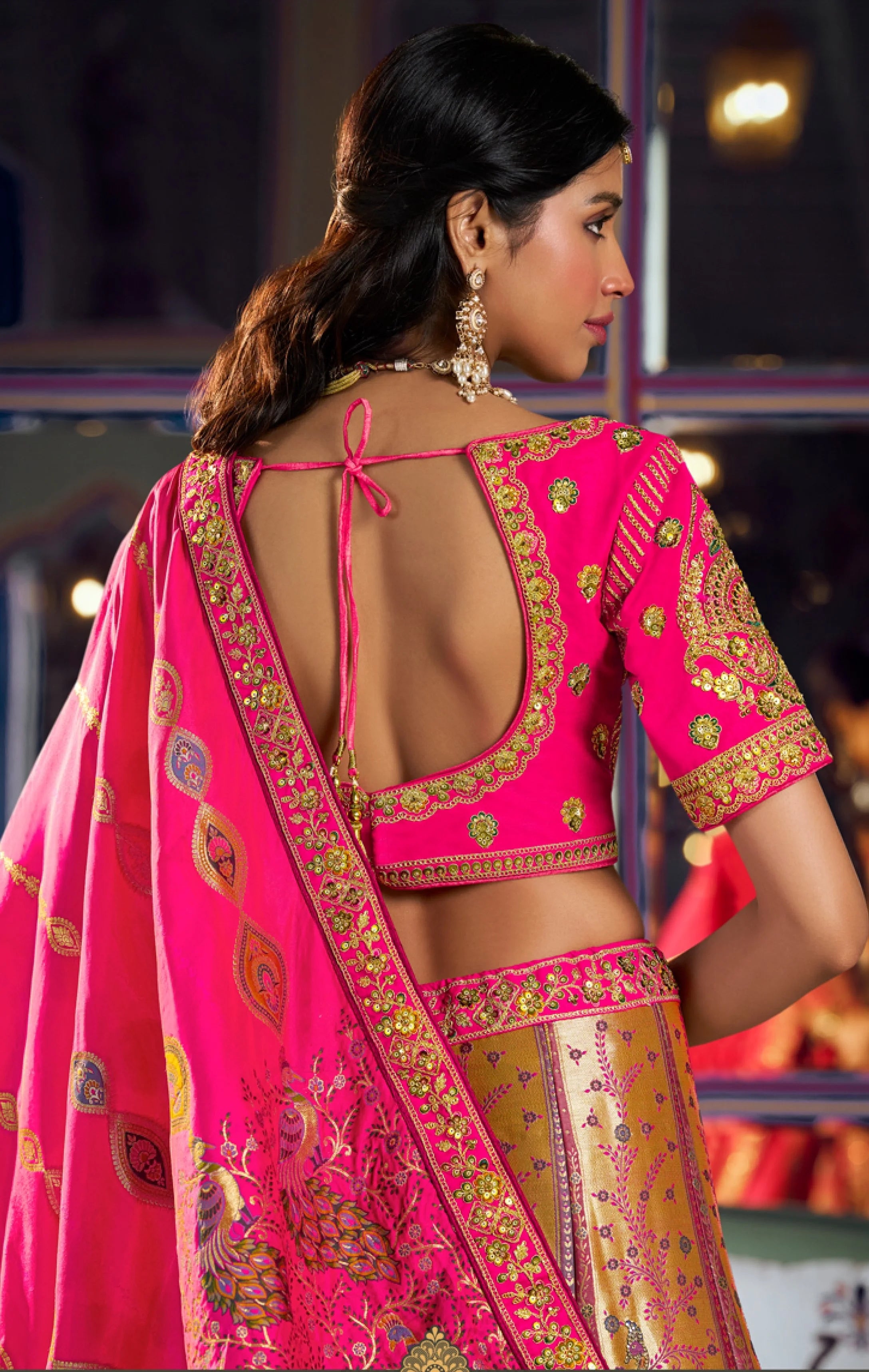 Banarasi Silk Wedding Wear Rani Pink With Embroidery Work