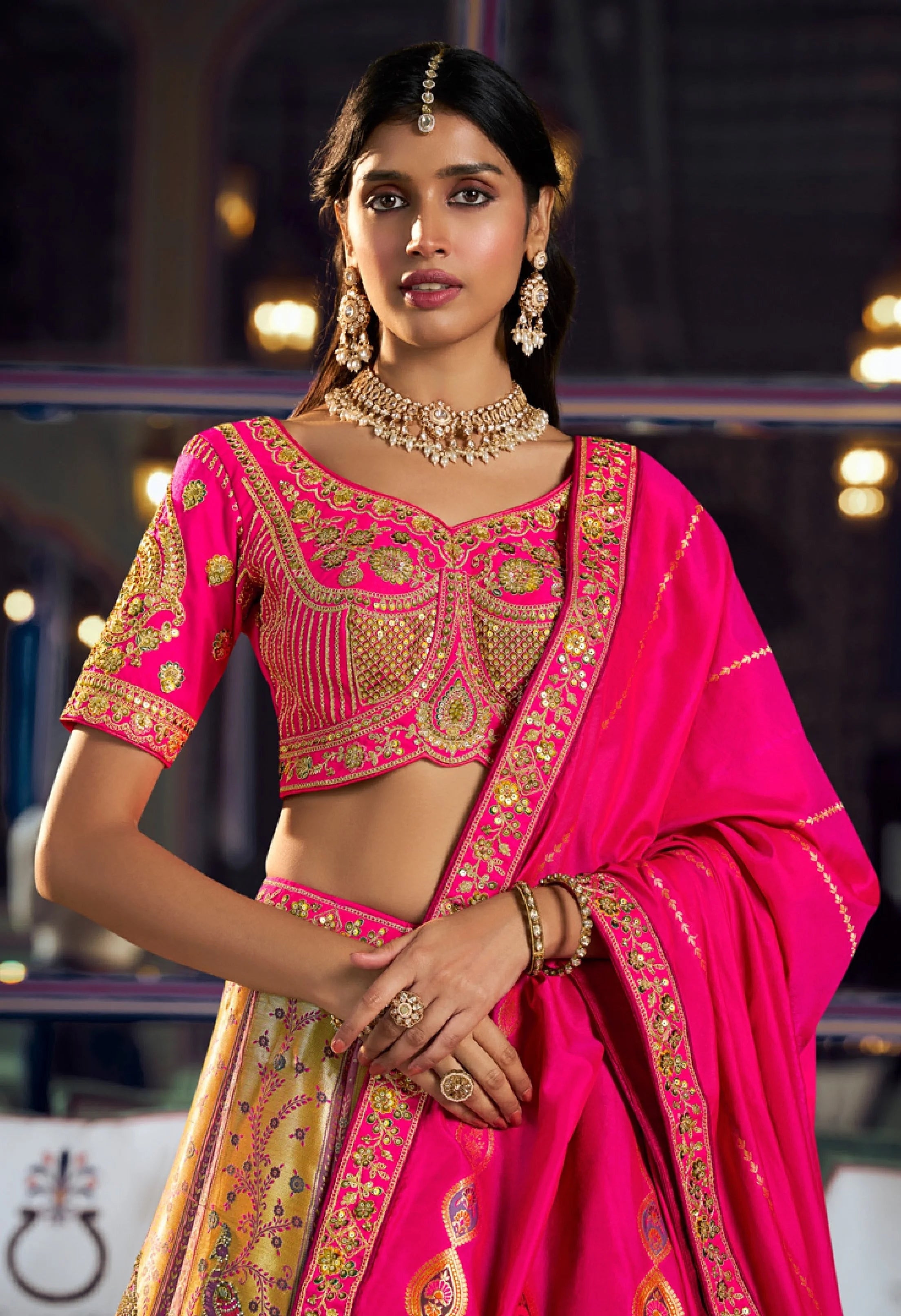 Banarasi Silk Wedding Wear Rani Pink With Embroidery Work
