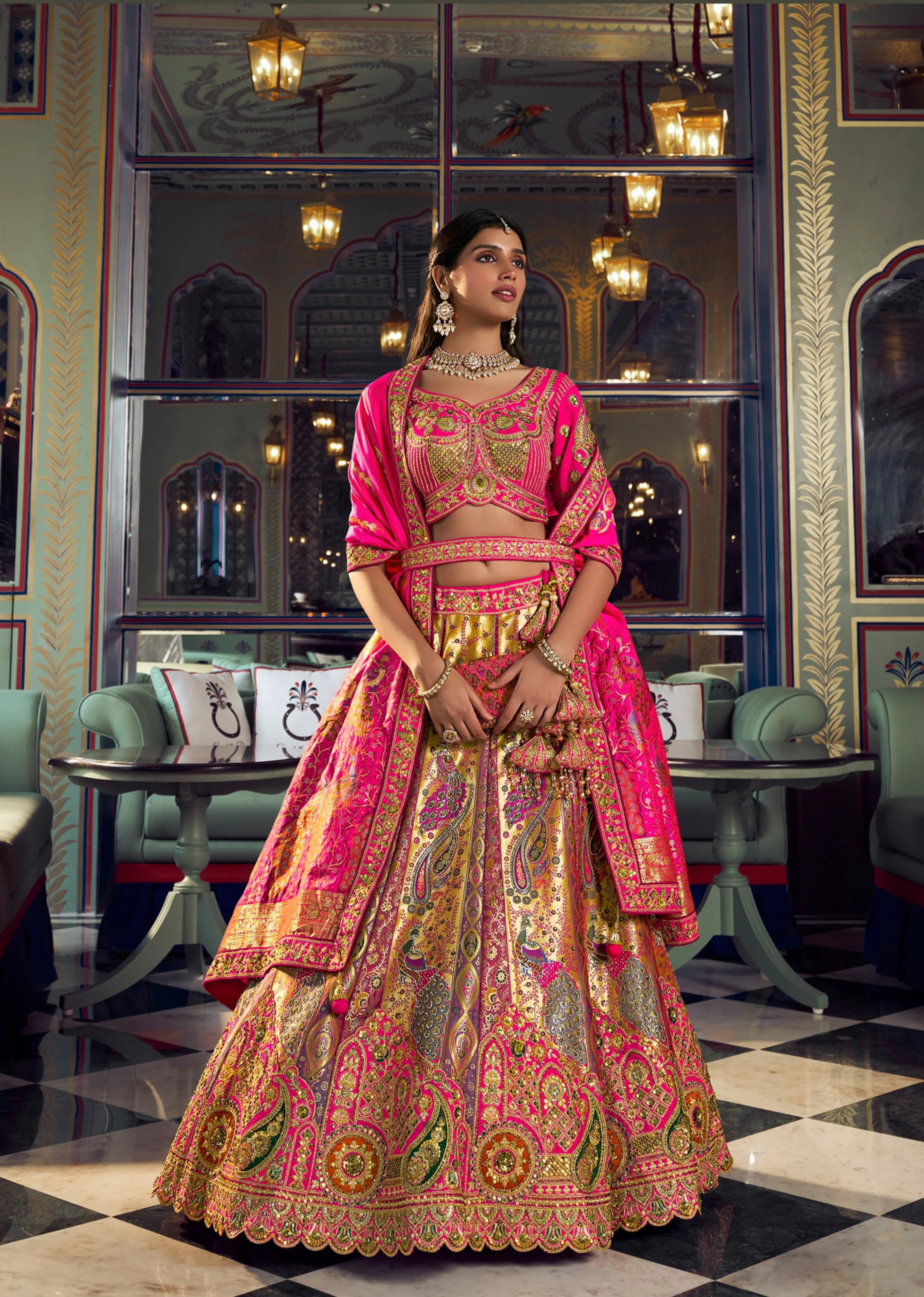 Banarasi Silk Wedding Wear Rani Pink With Embroidery Work
