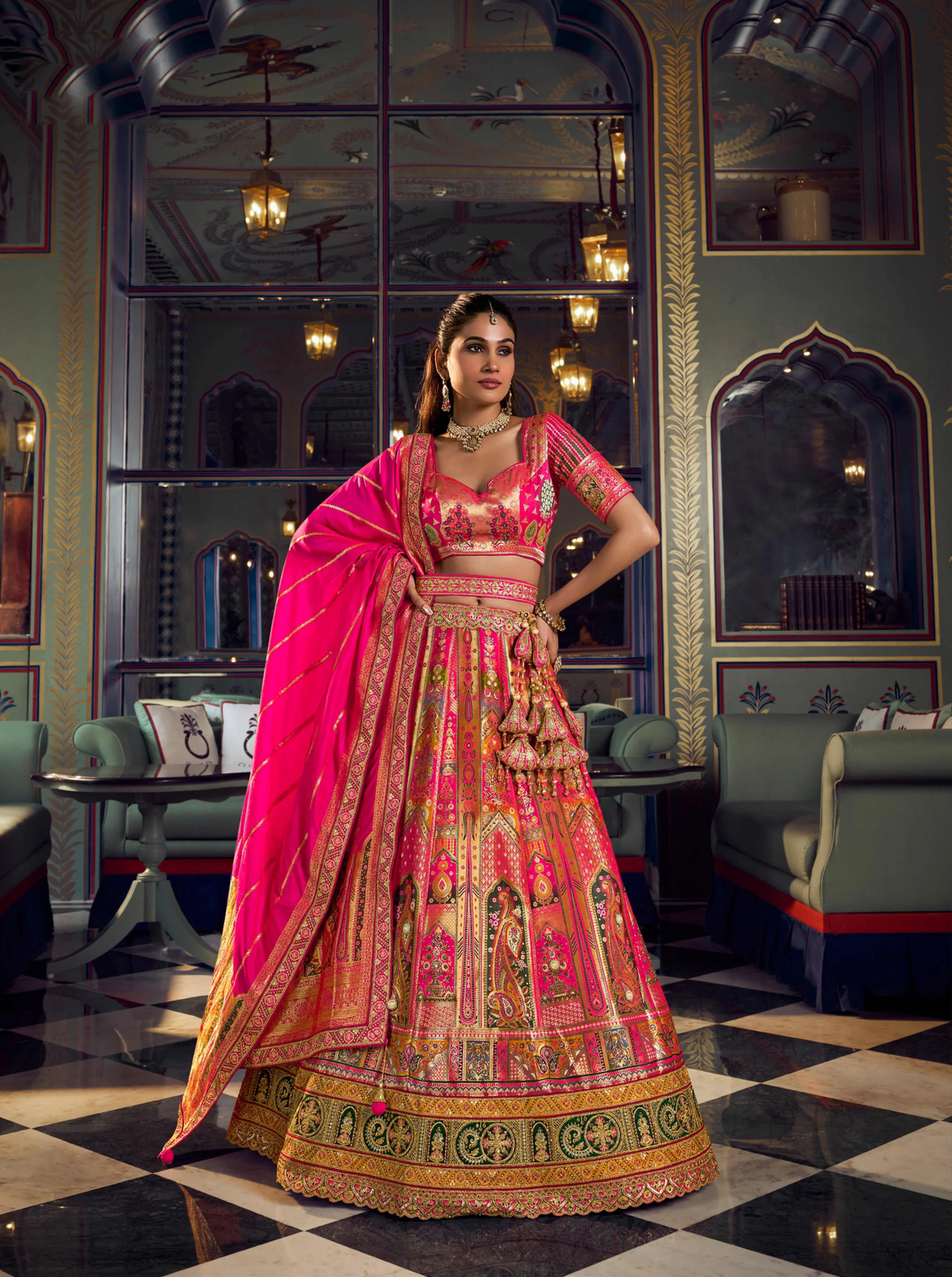 Banarasi Silk Wedding Wear Pink With Embroidery Work