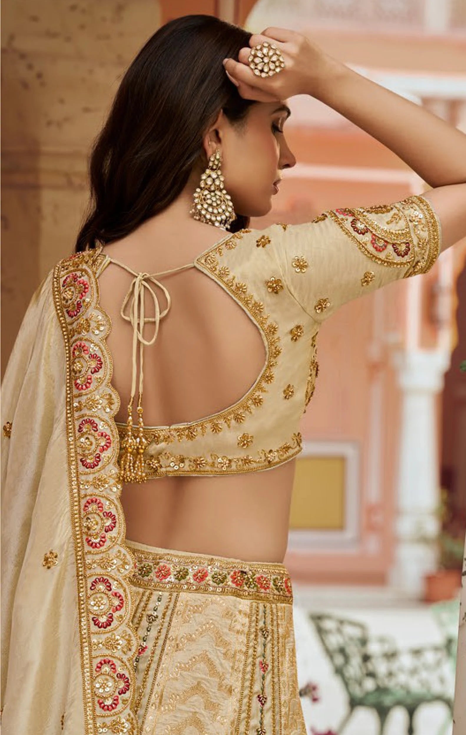 Banarasi Silk Wedding Wear Beige With Bread Work Lehenga