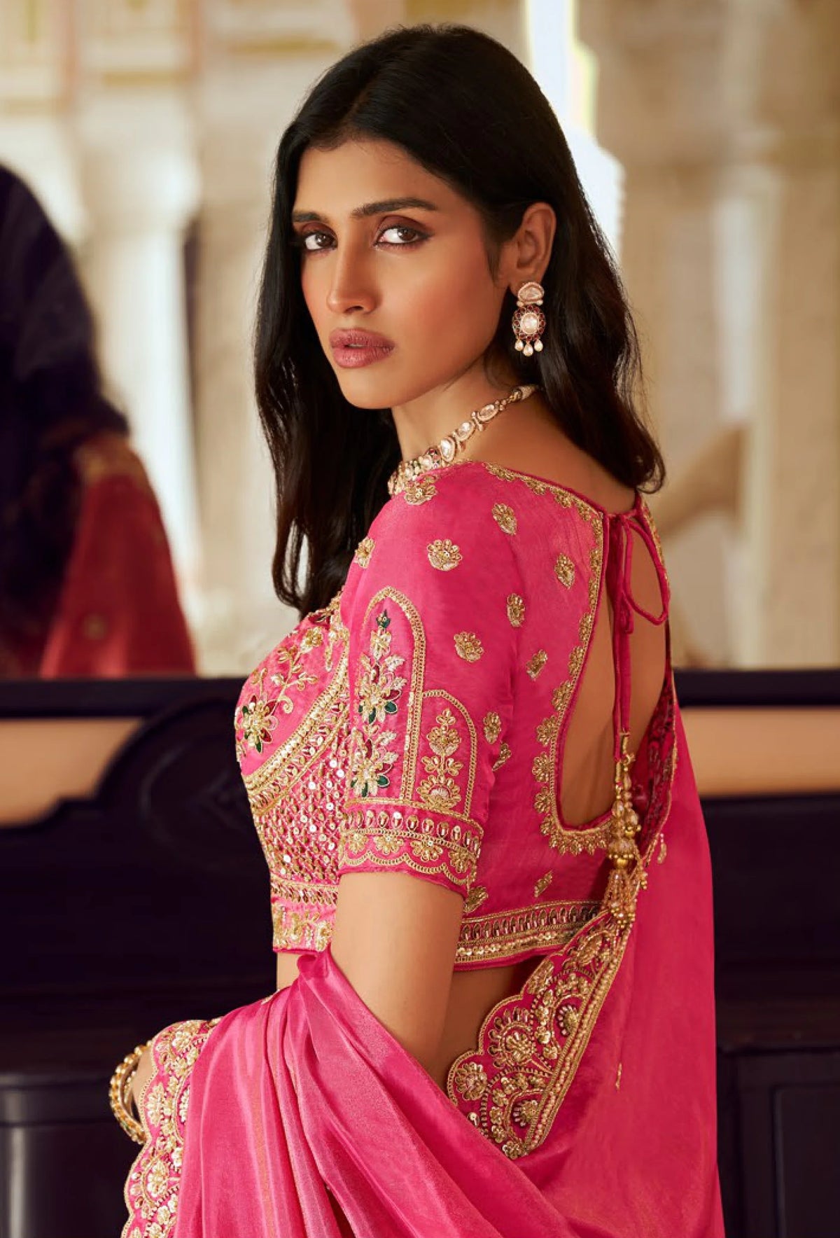 Banarasi Silk Wedding Wear Pink With Bread Work Lehenga