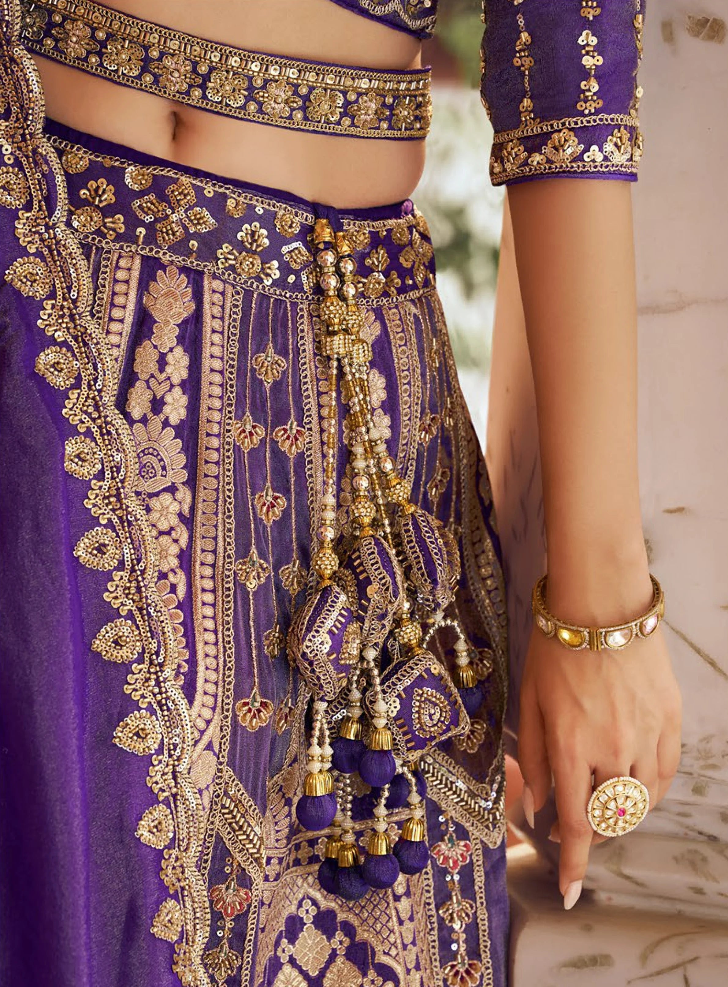Banarasi Silk Wedding Wear Purple With Bread Work Lehenga
