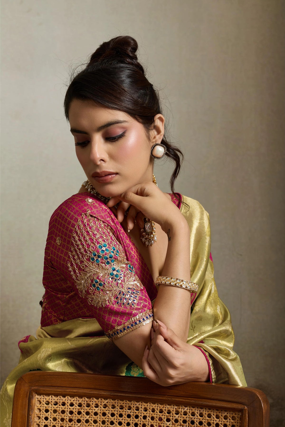 Tissue Banarasi Silk Yellow Party Wear Meenakari Work Sarees