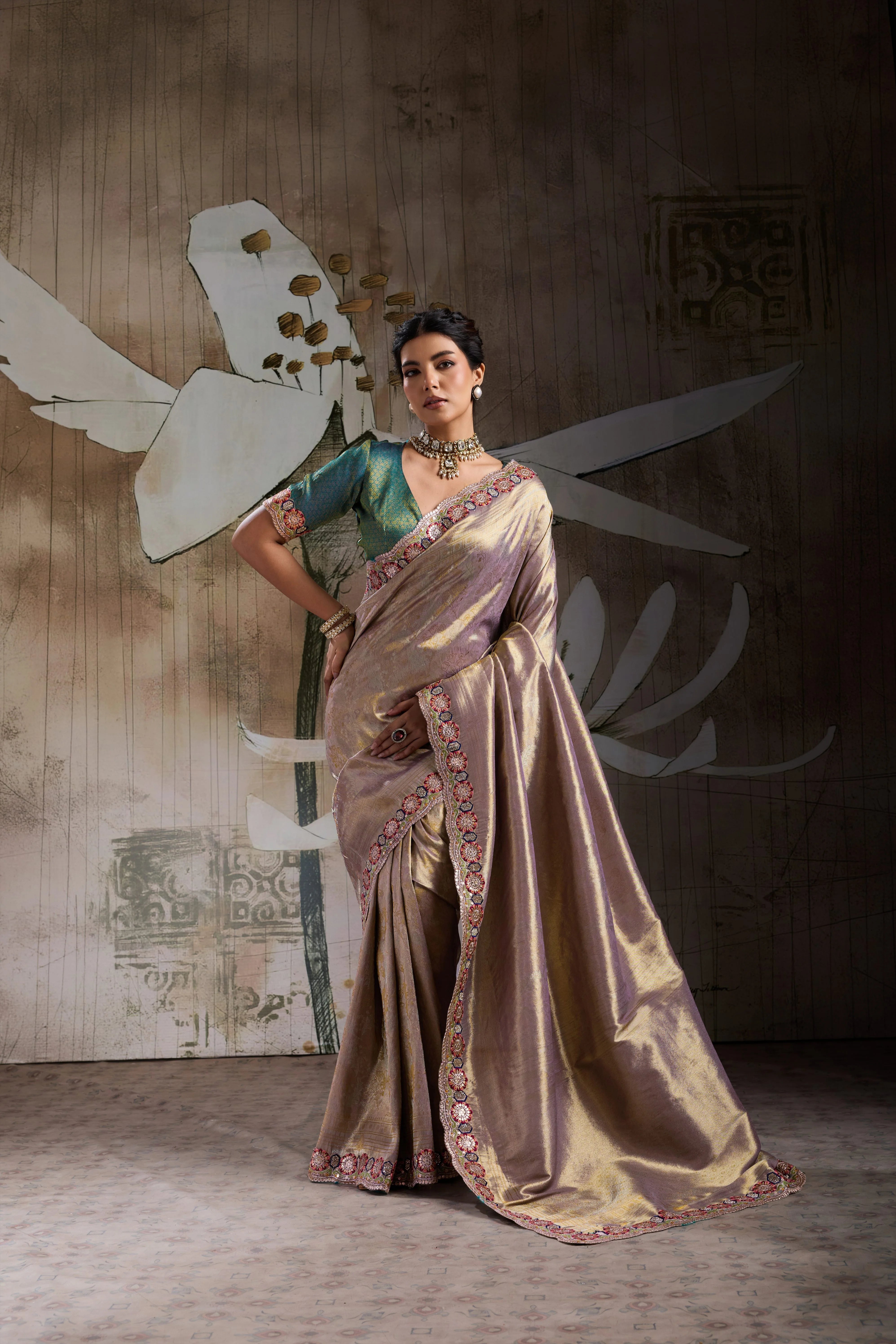 Banarasi Jacquard Silk Mauve Festival Wear Saree