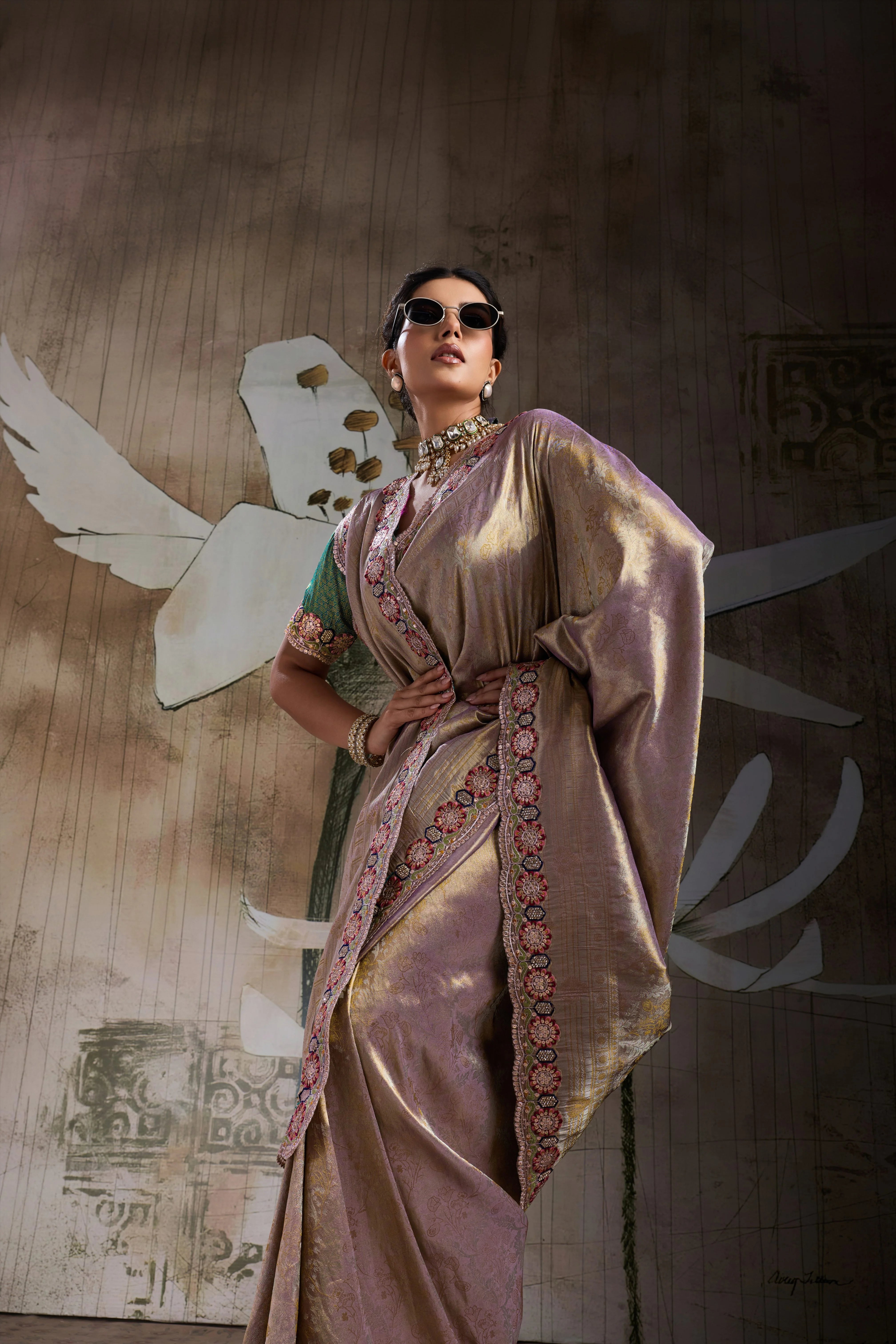 Banarasi Jacquard Silk Mauve Festival Wear Saree