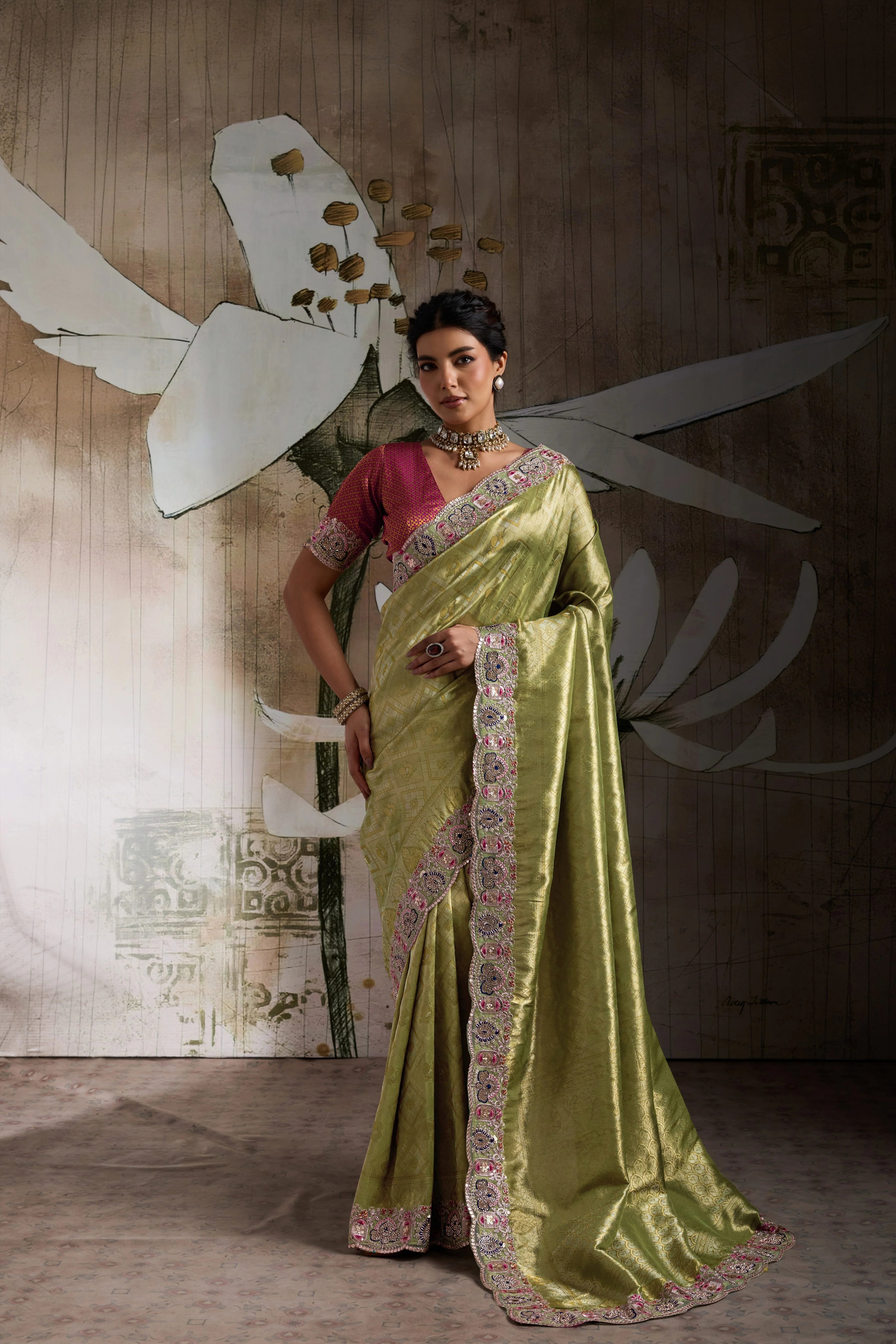 Banarasi Jacquard Silk Parrot Festival Wear Saree