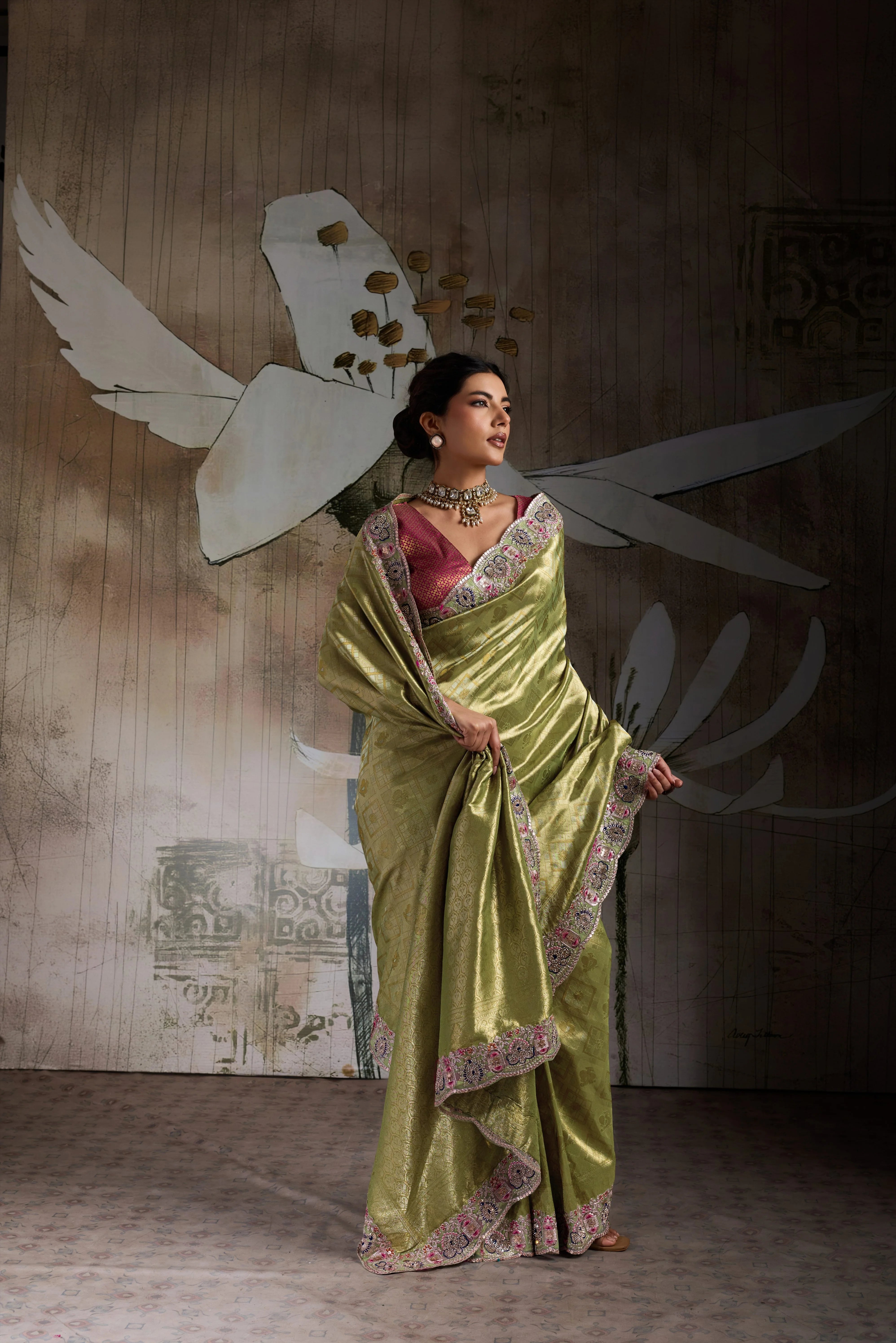 Banarasi Jacquard Silk Parrot Festival Wear Saree