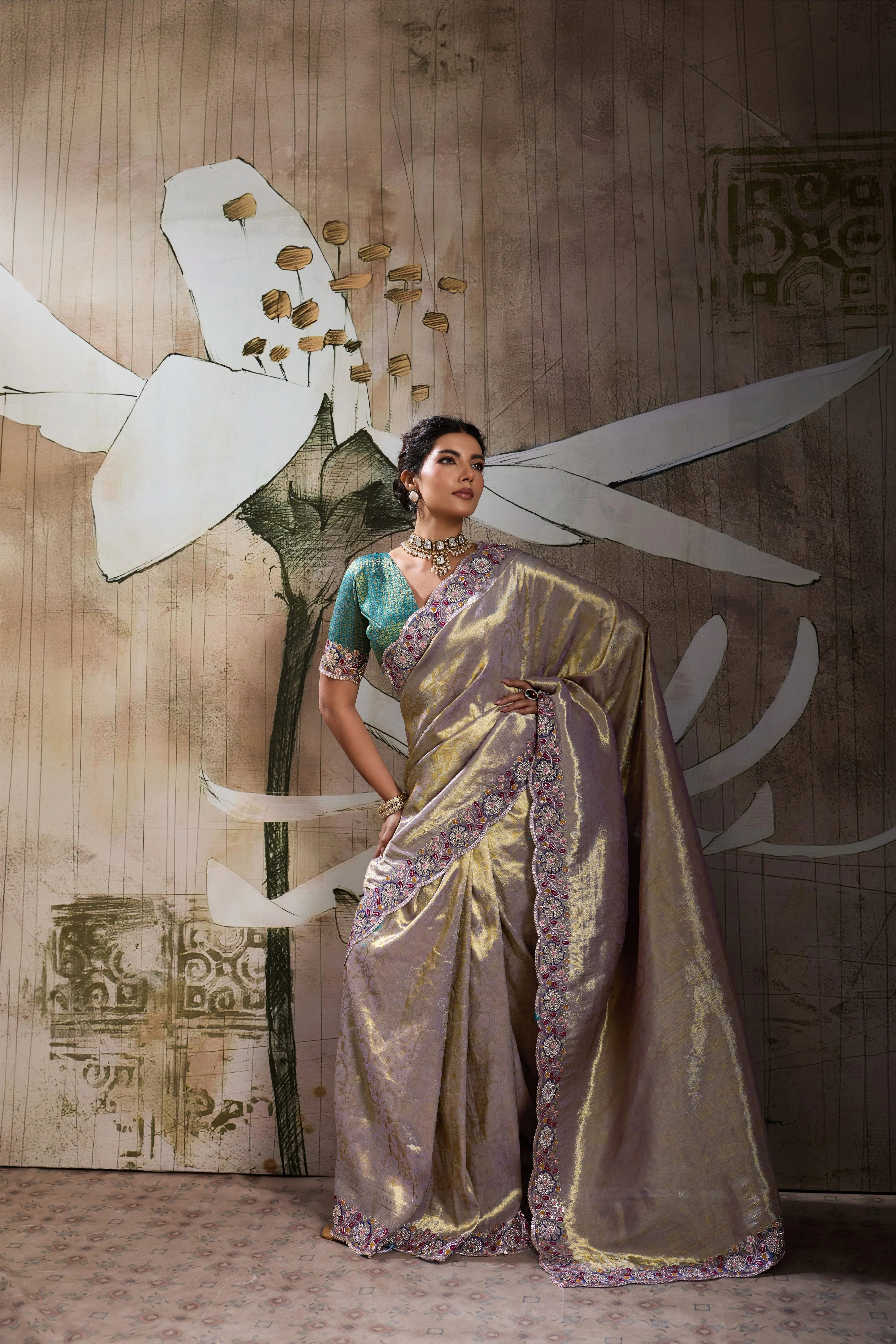 Banarasi Jacquard Silk Lavender Festival Wear Saree