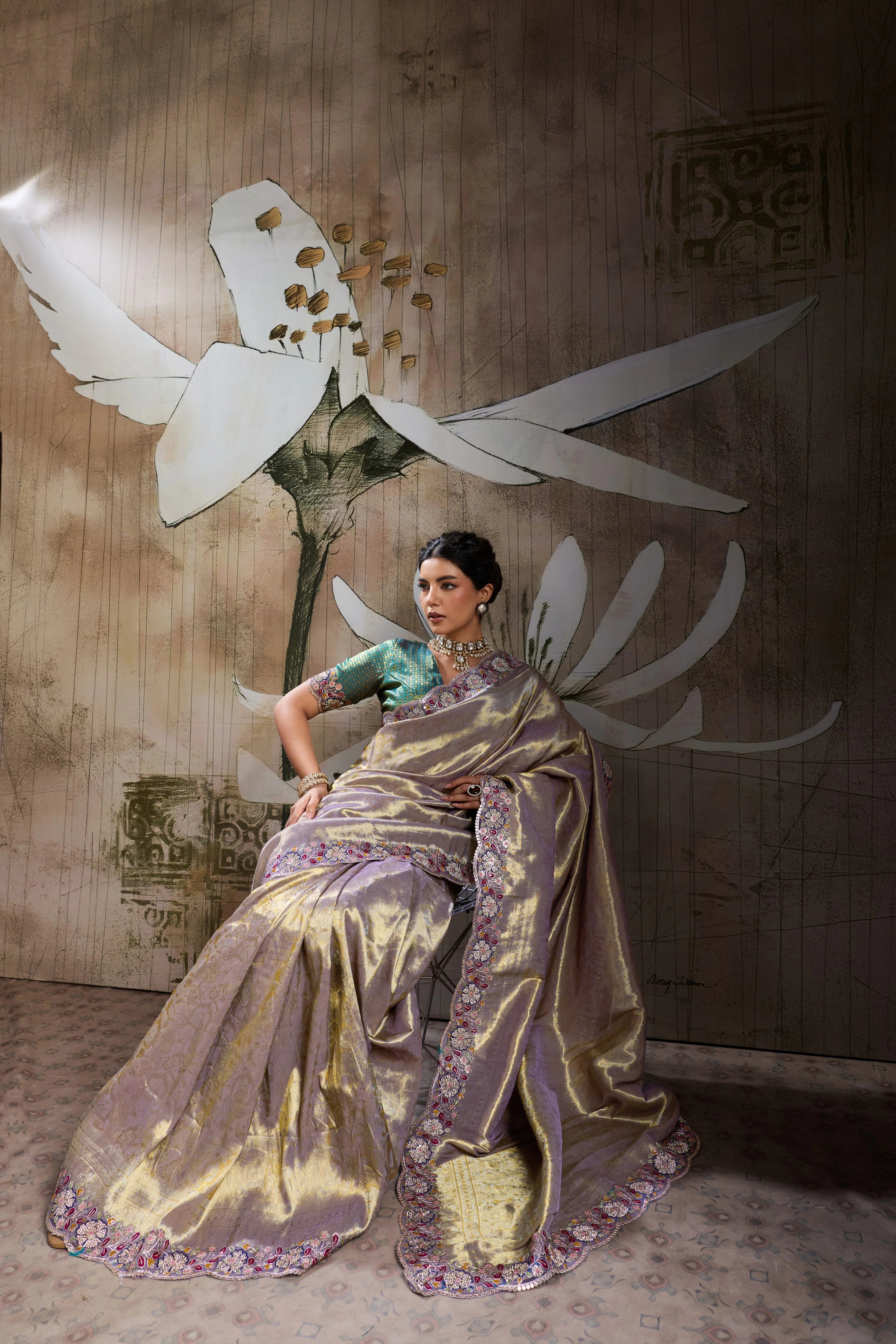 Banarasi Jacquard Silk Lavender Festival Wear Saree