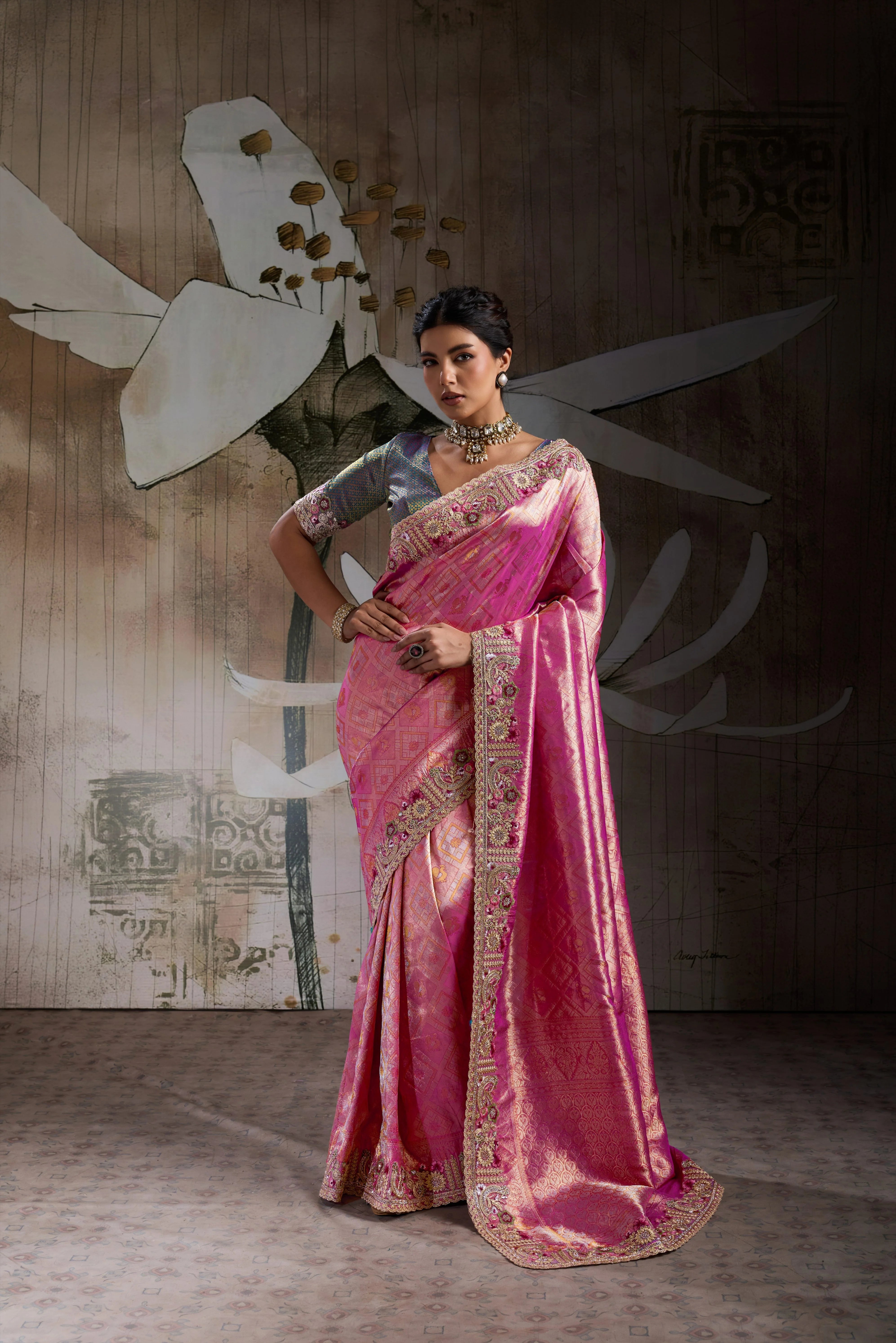 Banarasi Jacquard Silk Rani Festival Wear Saree
