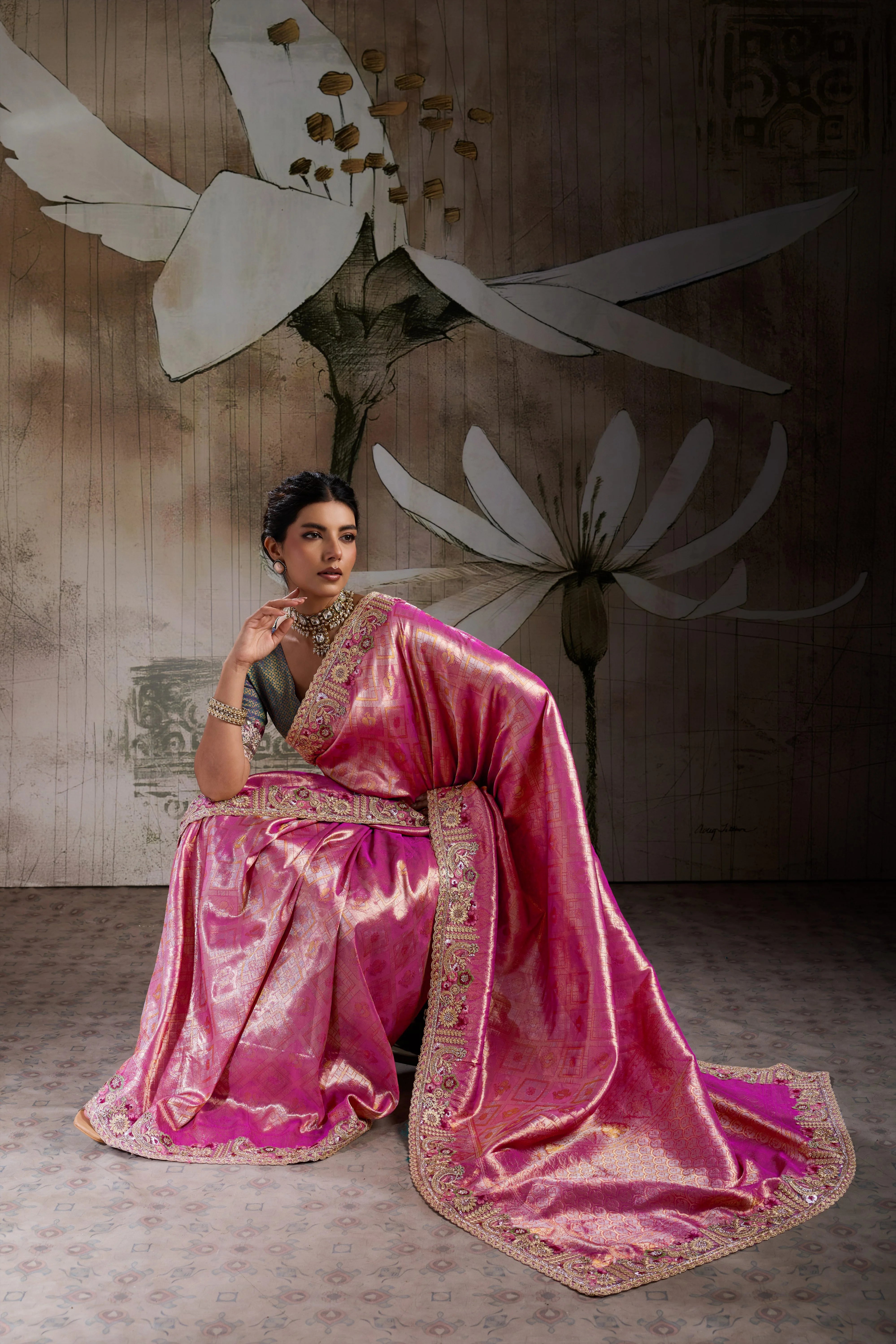 Banarasi Jacquard Silk Rani Festival Wear Saree