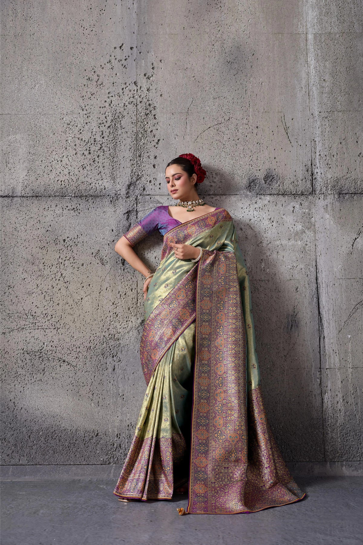 Banarasi Tissue Silk Green Party Wear Weaving Sarees
