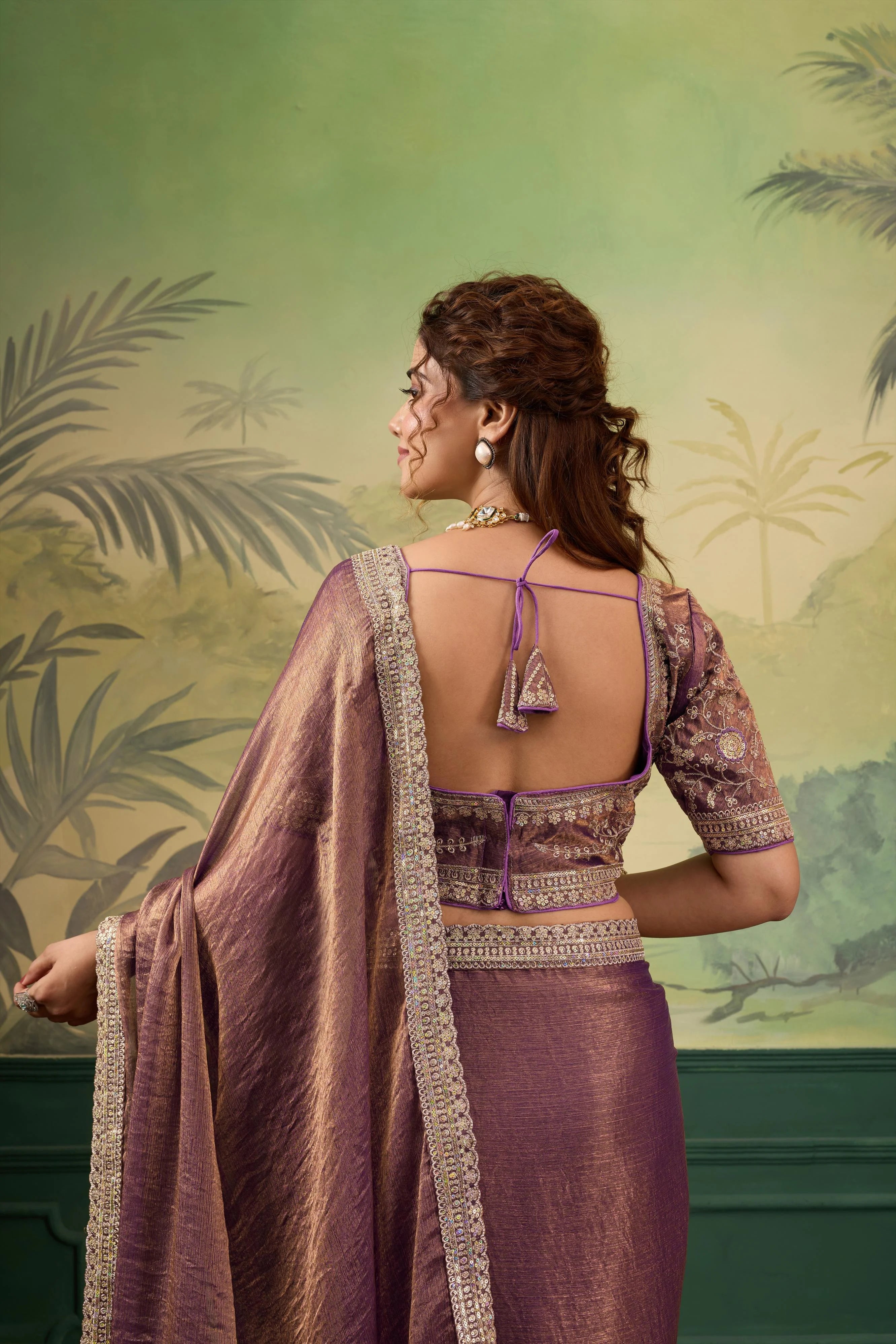 Velvet Chiffon Festival Wear Brown With Embroidery Saree