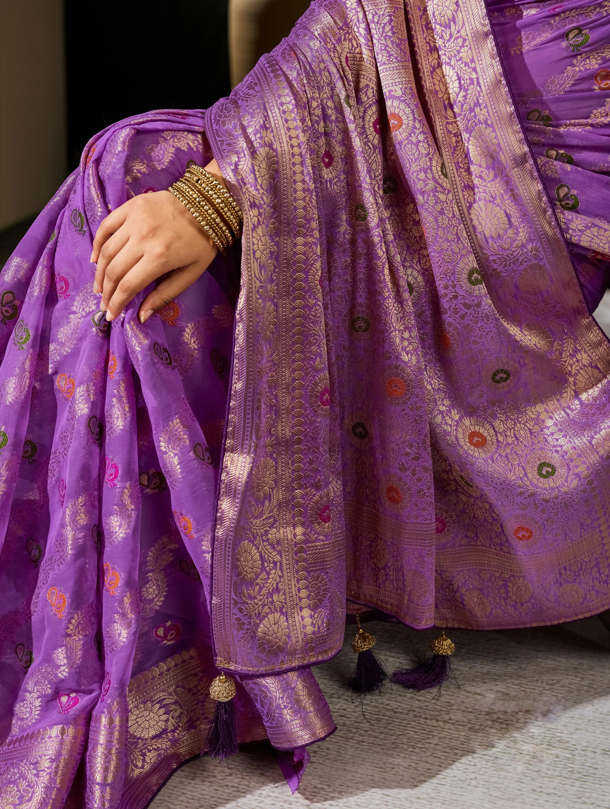 Khaddi Georgette Purple Festival Wear Woven Sarees