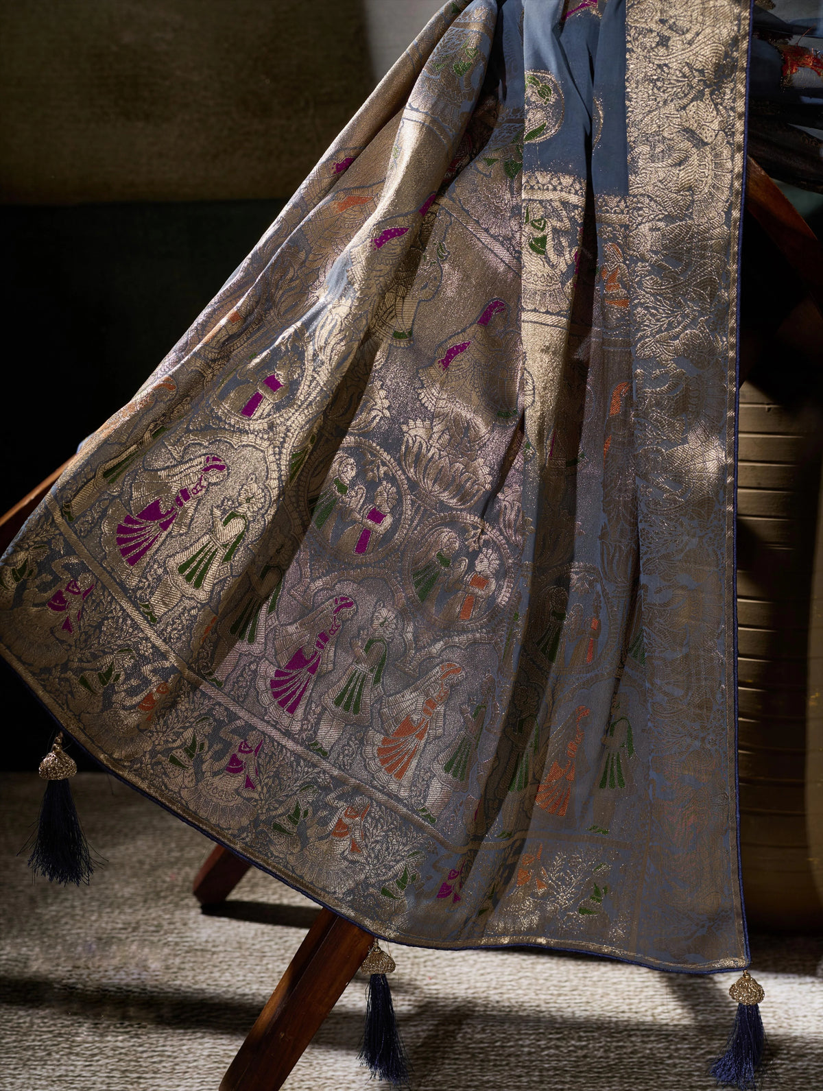 Khaddi Georgette Grey Festival Wear Woven Sarees