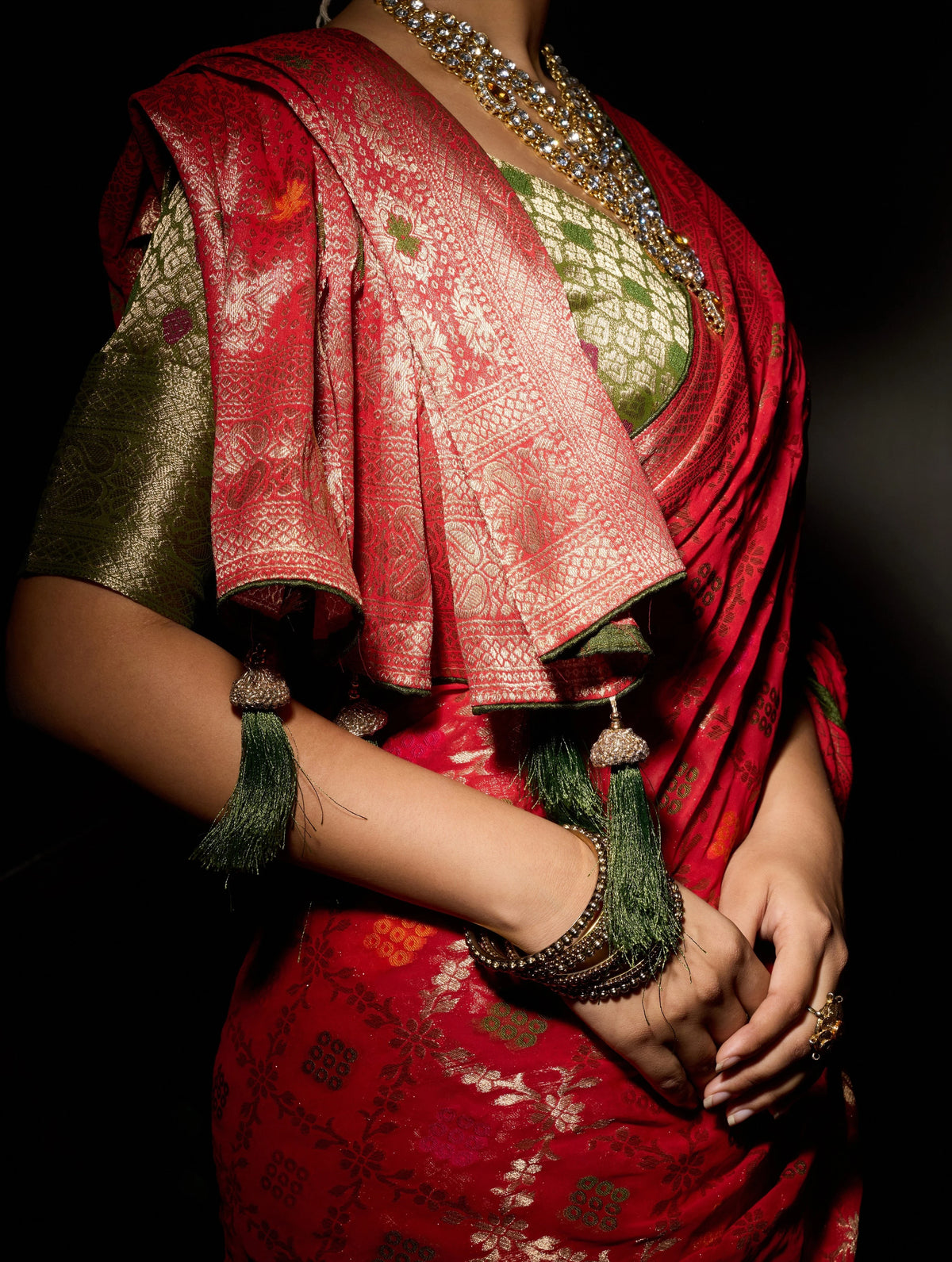 Khaddi Georgette Red Festival Wear Woven Sarees