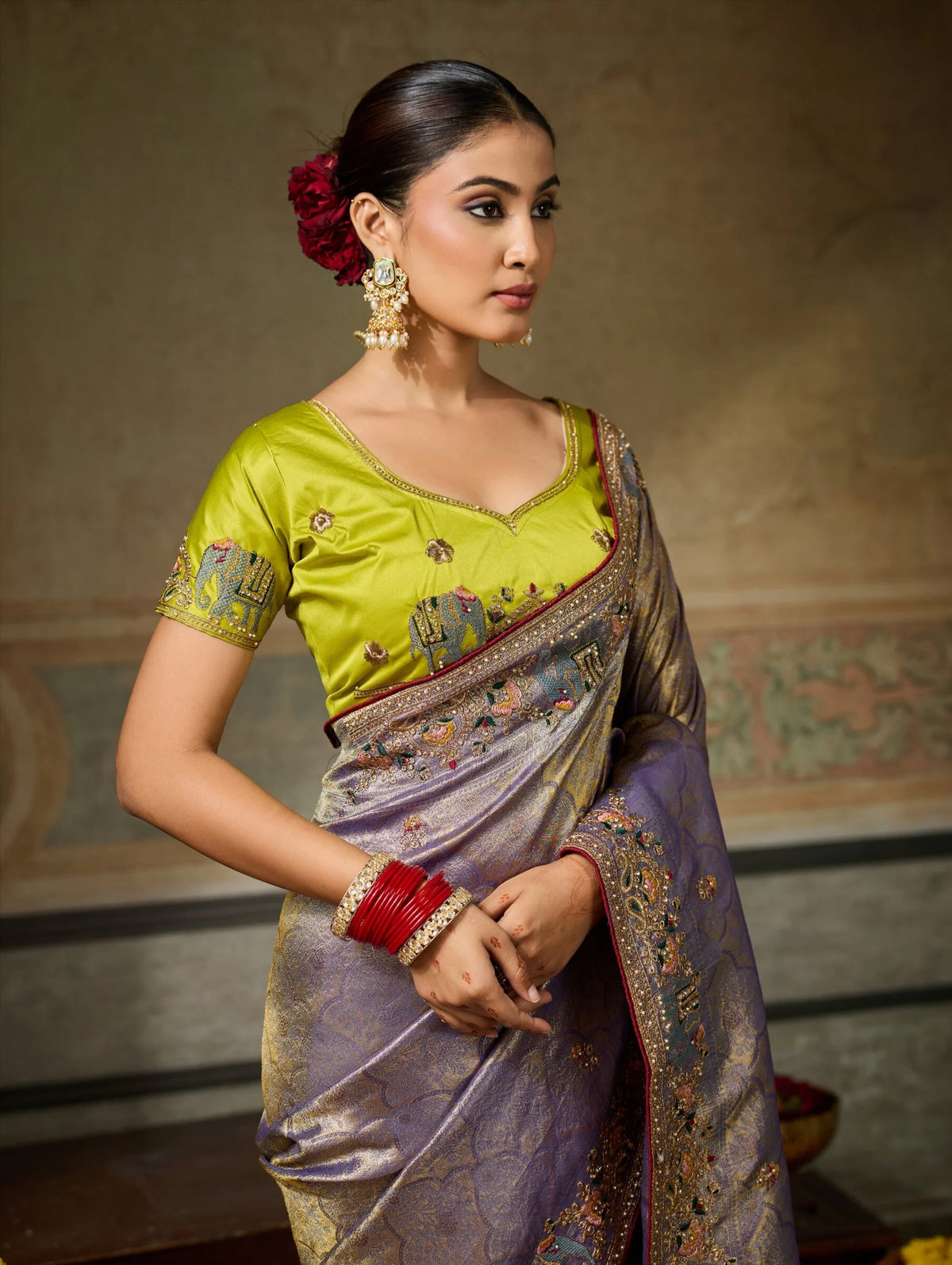 Banarasi Silk Jacquard Purple Party Wear Embroidery Sarees