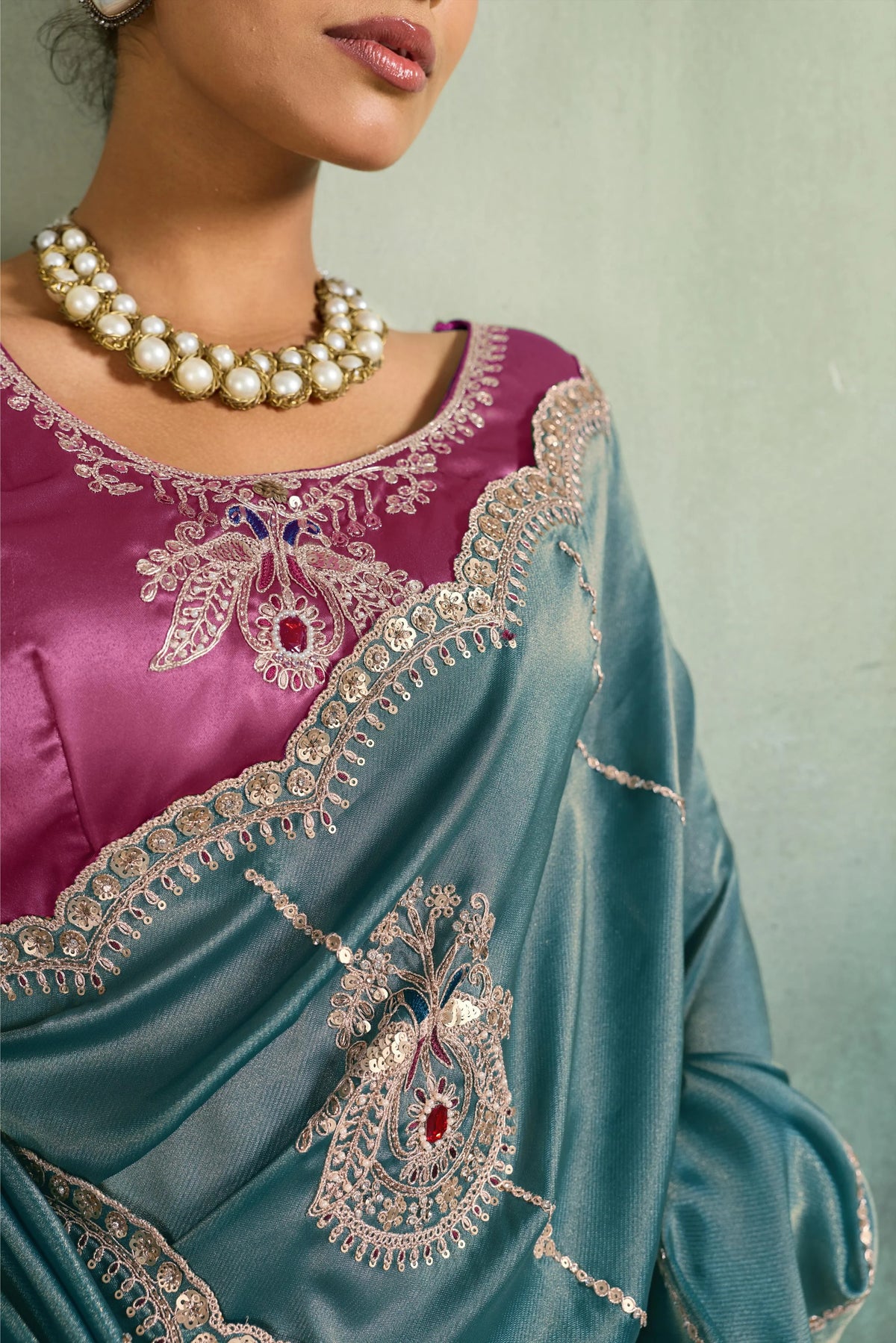 Giraffe Silk Party Wear Blue Embroidery Work Sarees