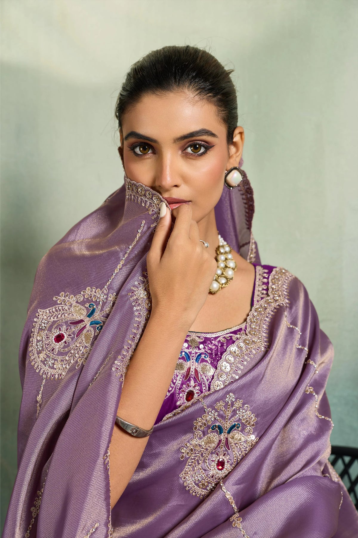 Giraffe Silk Party Wear Purple Embroidery Work Sarees