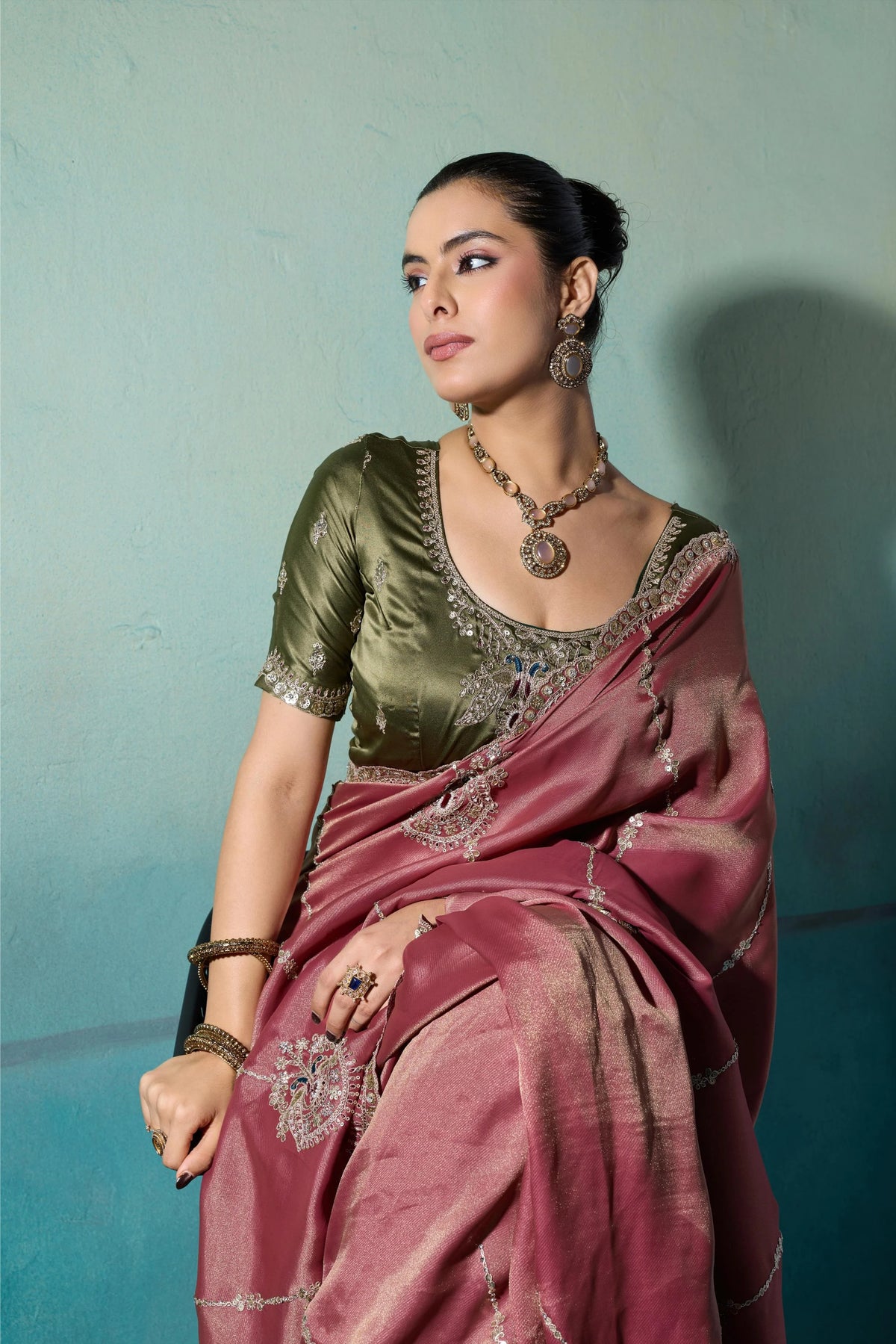 Giraffe Silk Party Wear Mauve Embroidery Work Sarees