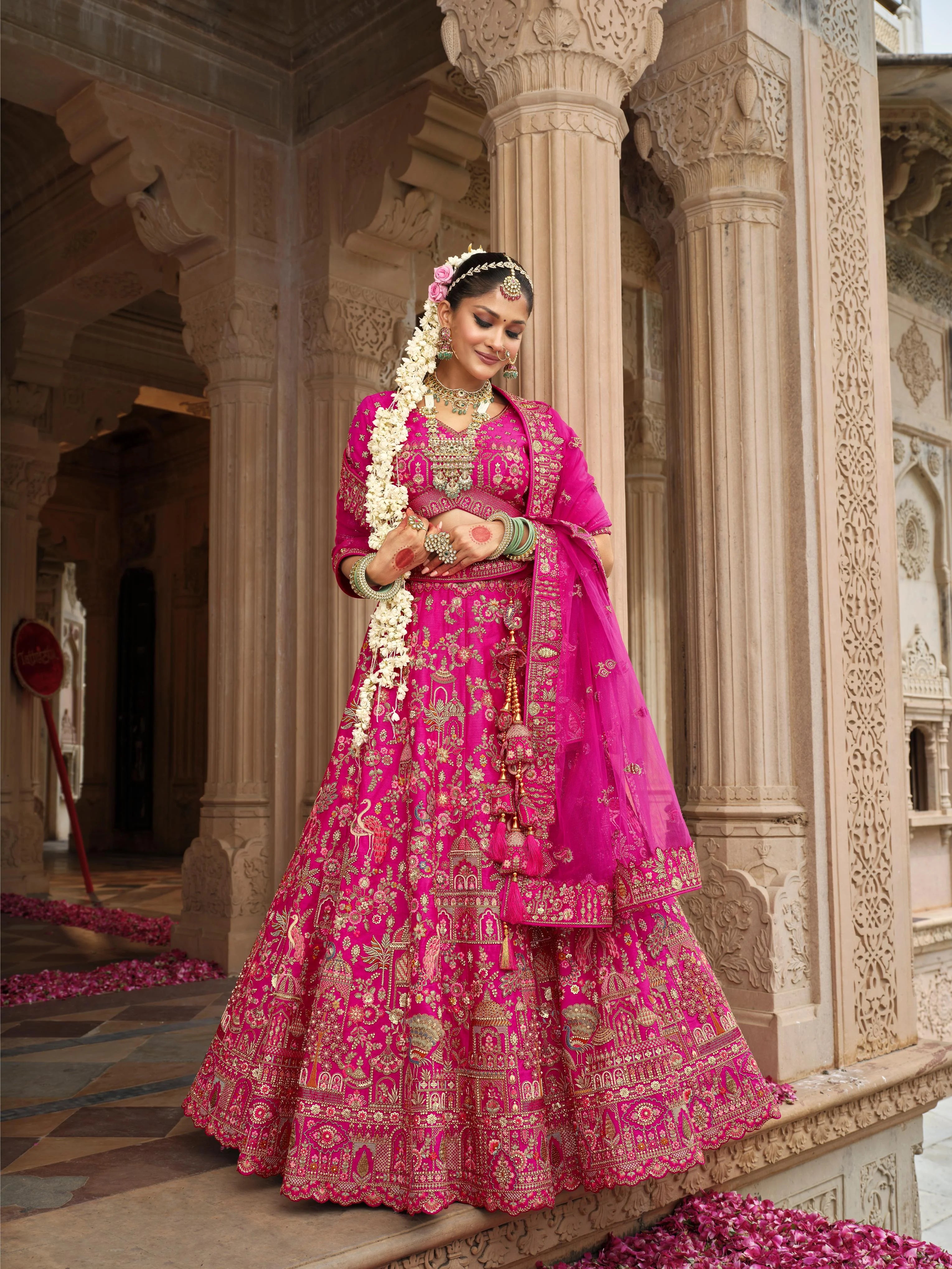 Bridal Silk Wedding Wear Dark Pink With  Embroidery Work