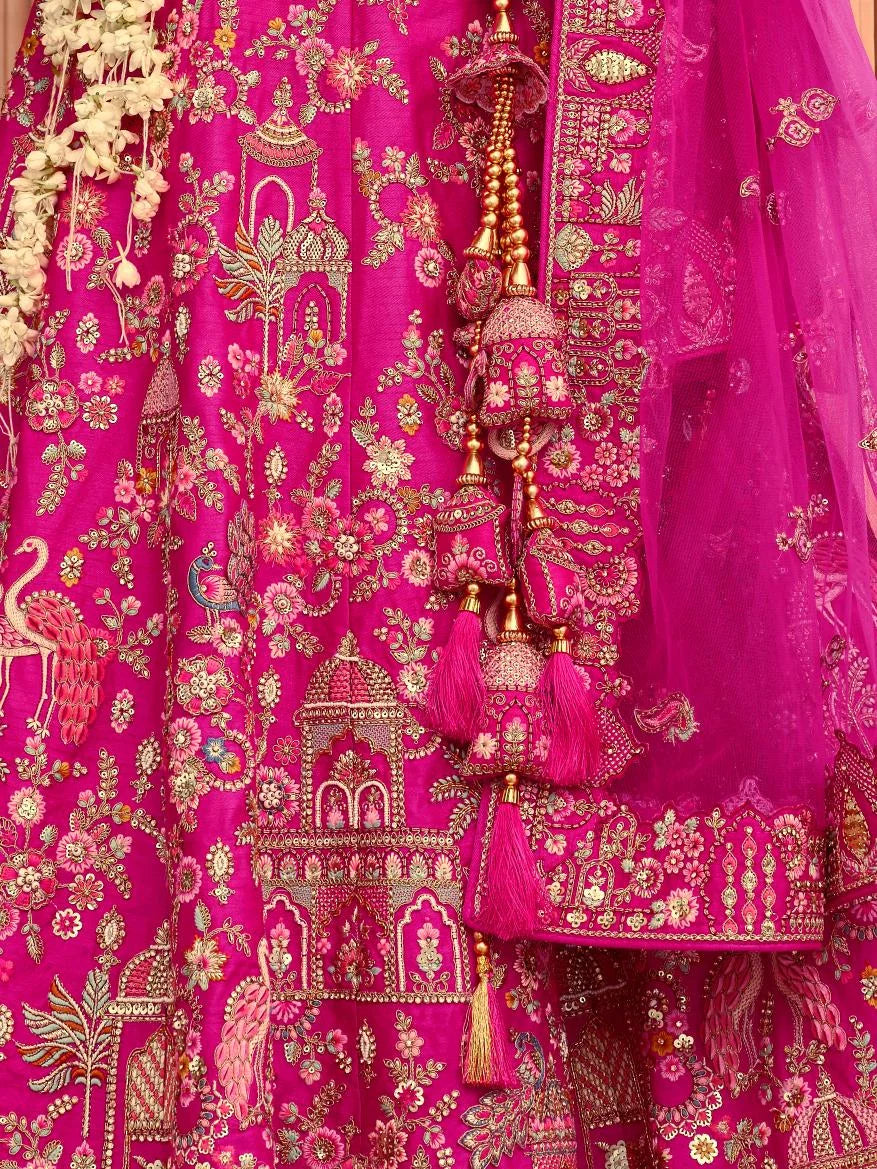 Bridal Silk Wedding Wear Dark Pink With  Embroidery Work