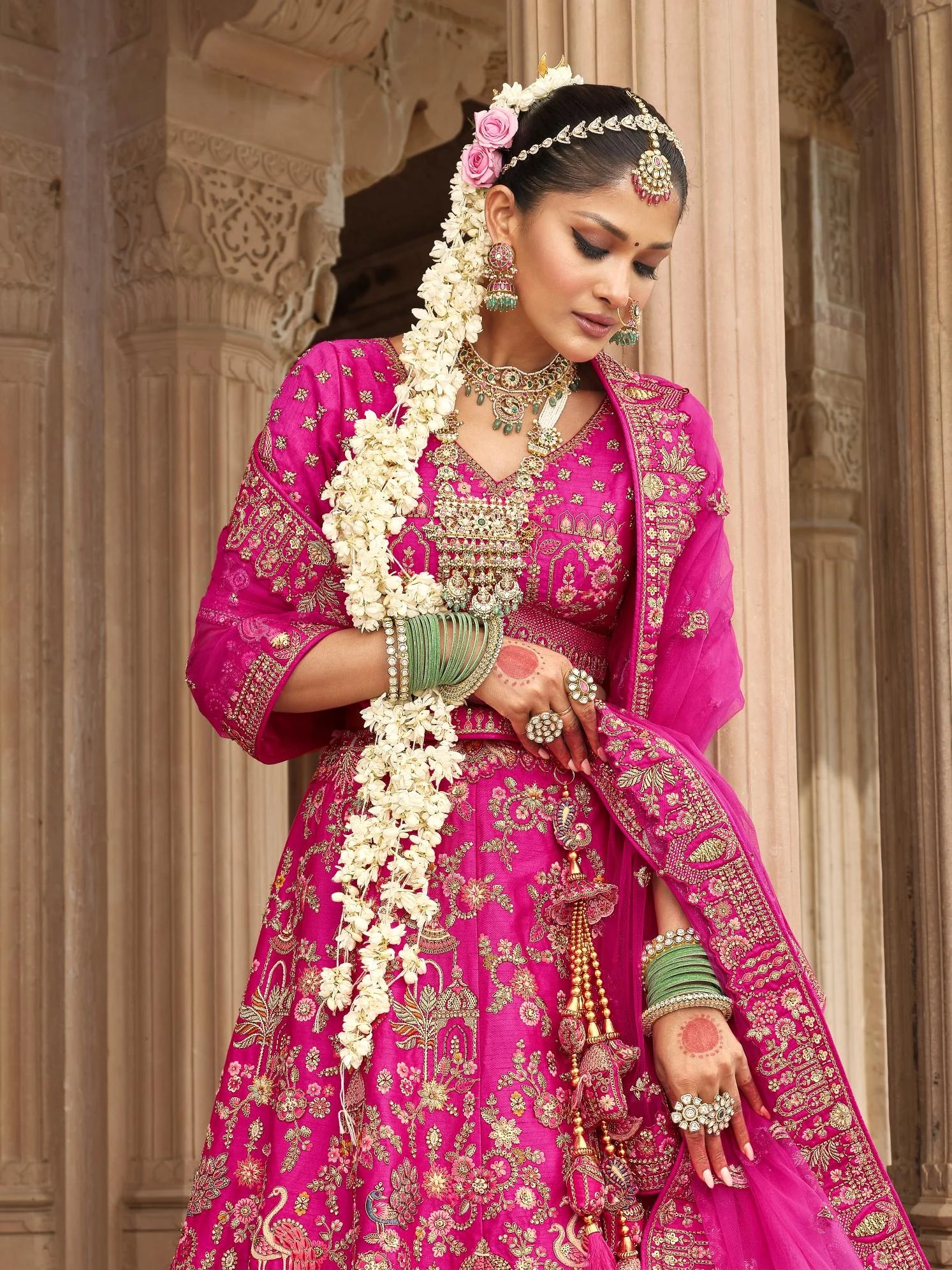 Bridal Silk Wedding Wear Dark Pink With  Embroidery Work