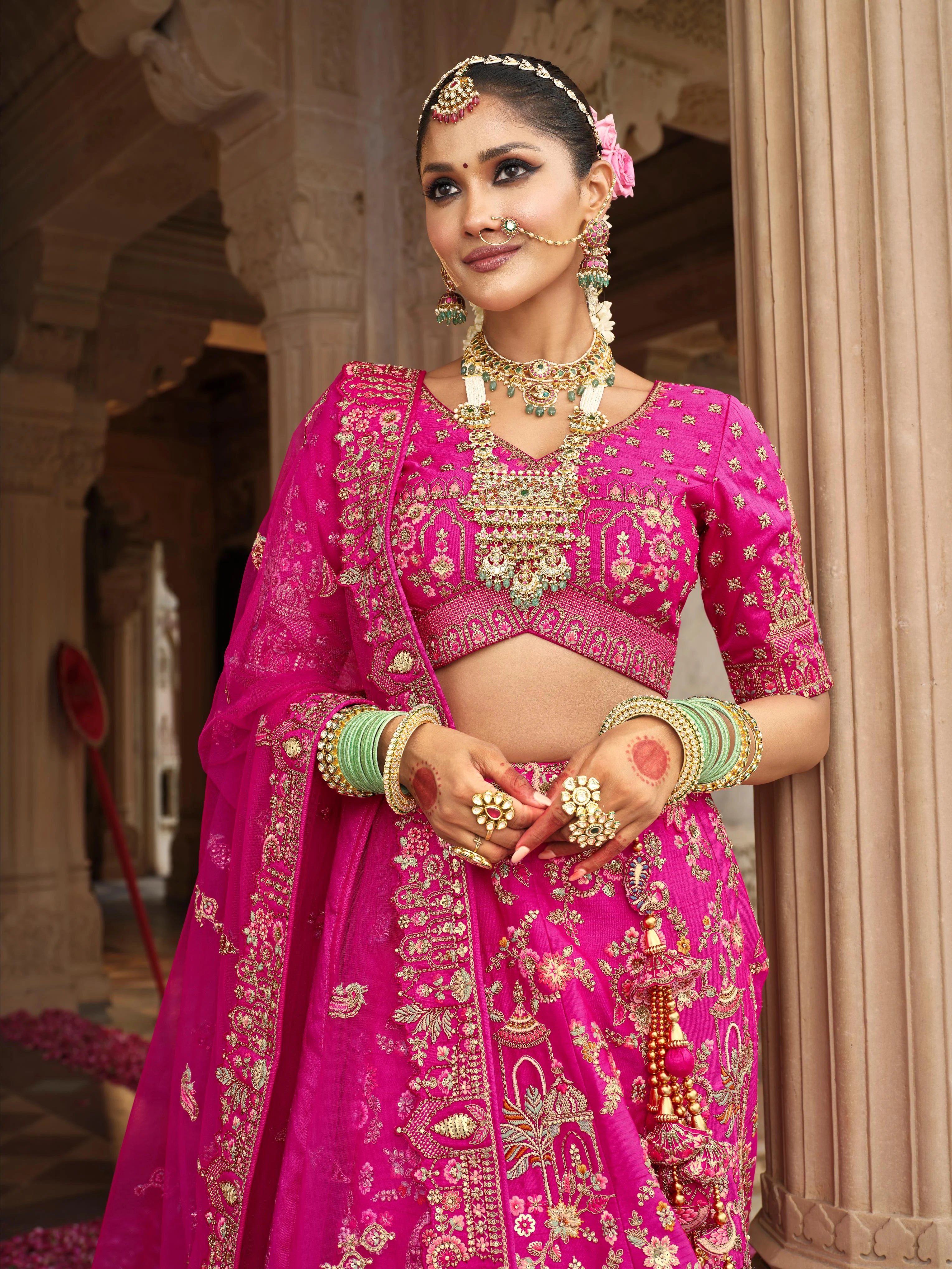 Bridal Silk Wedding Wear Dark Pink With  Embroidery Work