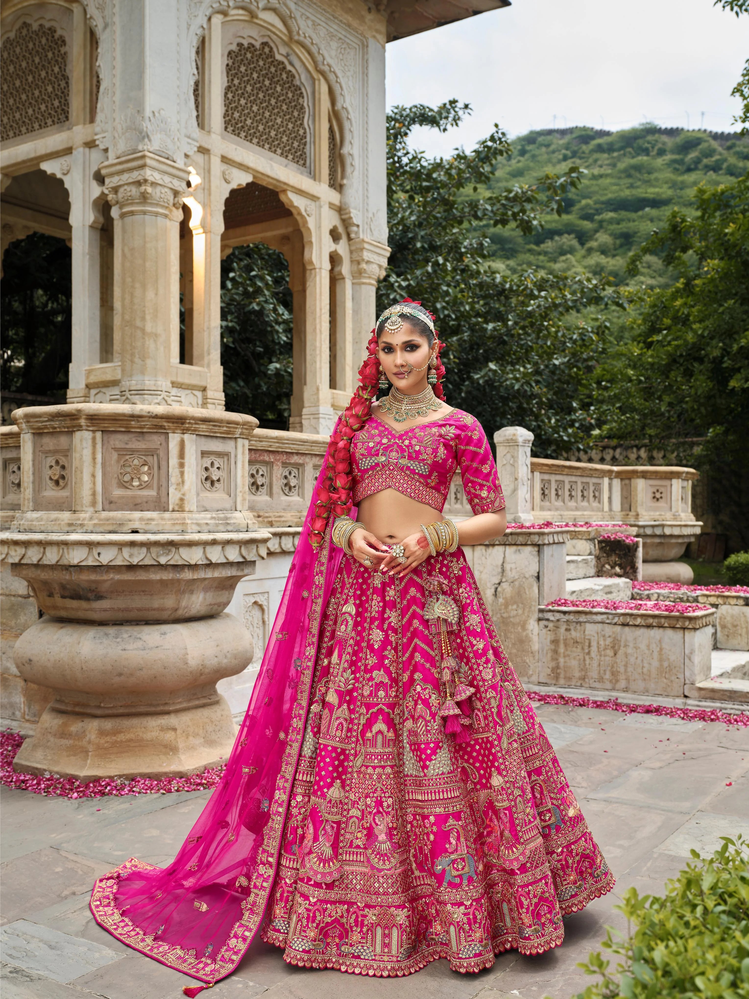 Bridal Silk Wedding Wear Dark Pink With Embroidery Work
