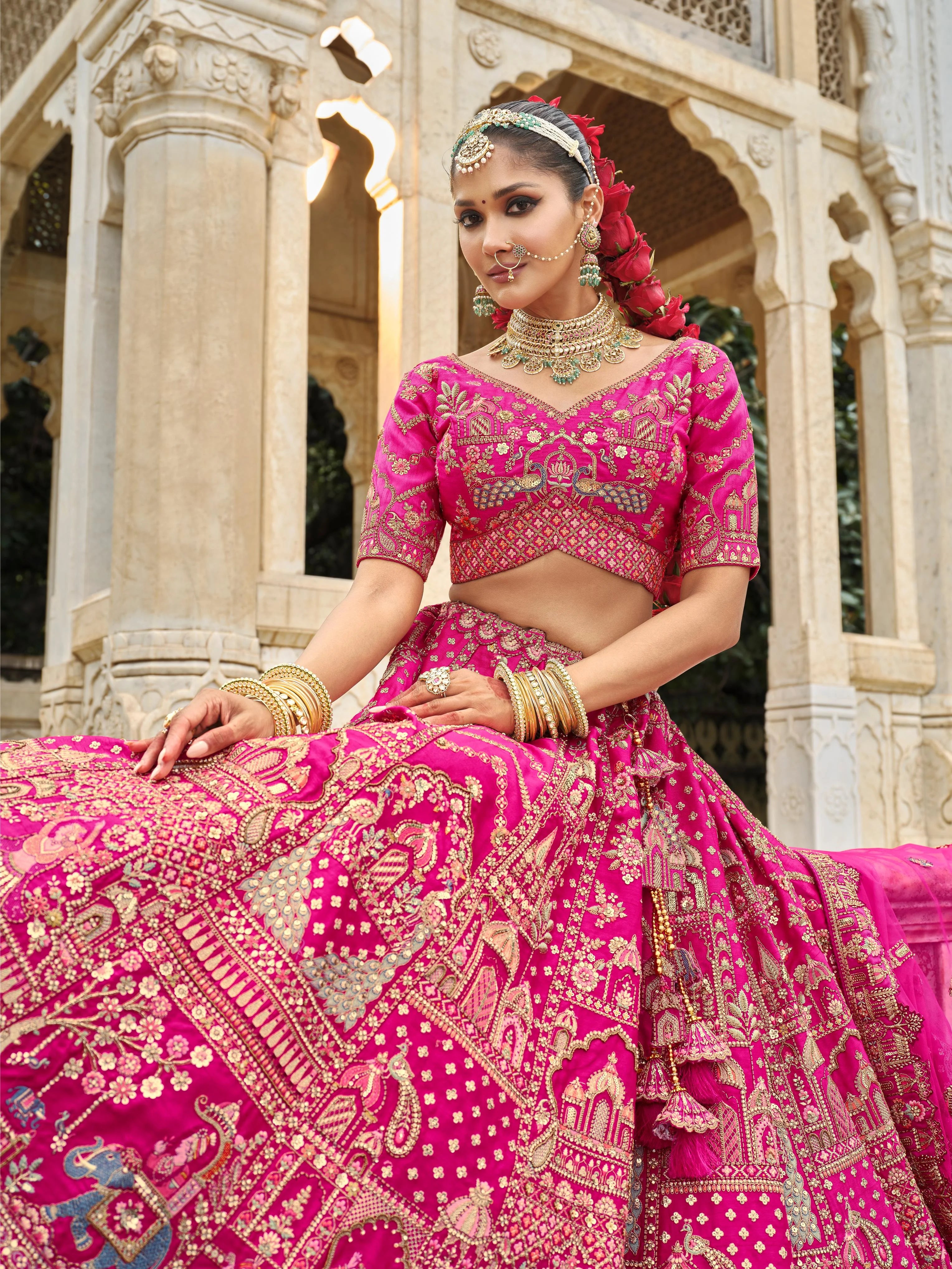 Bridal Silk Wedding Wear Dark Pink With Embroidery Work